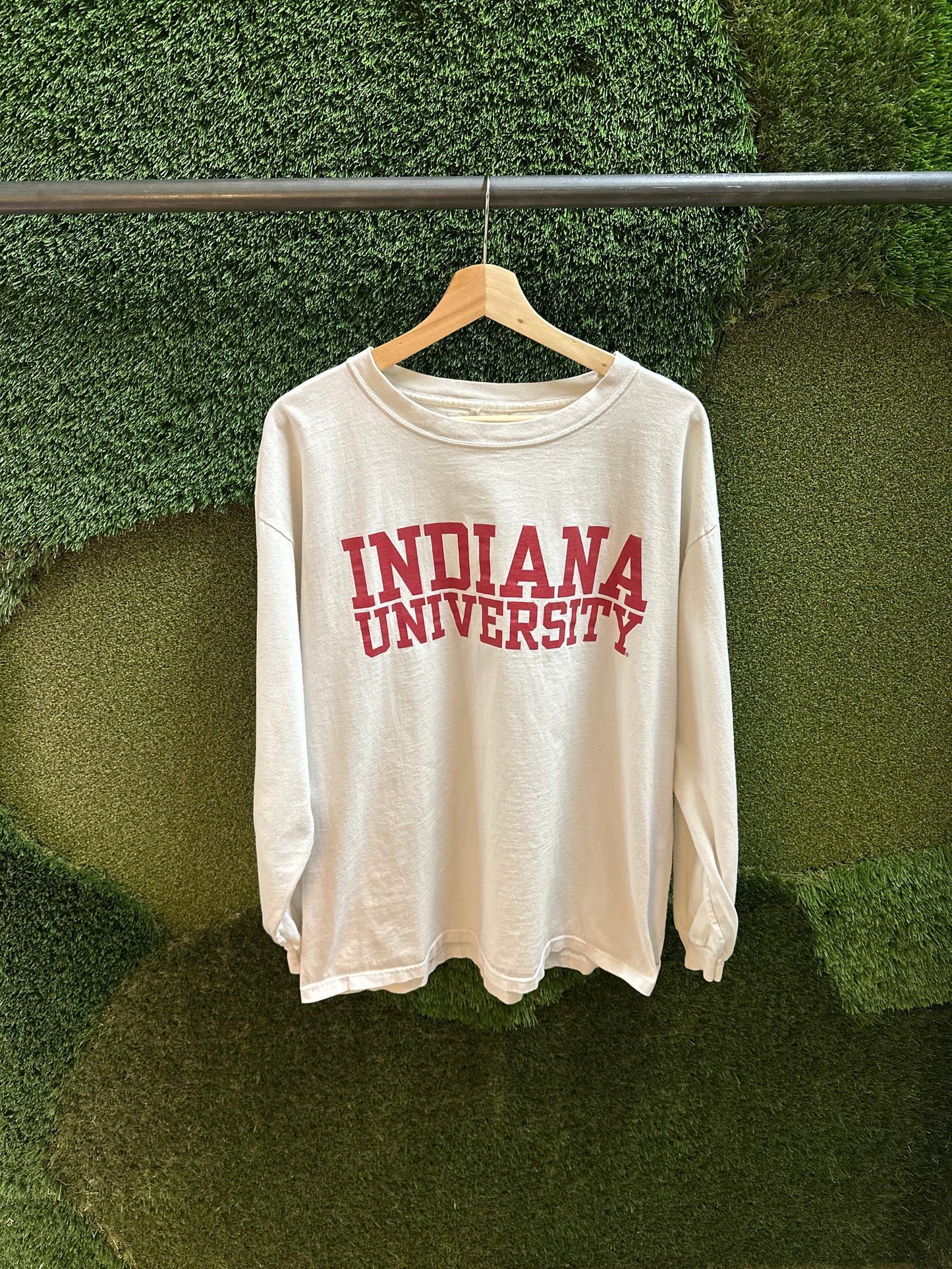 90s NCAA Indiana University Spellout Long Sleeve T-shirt - L