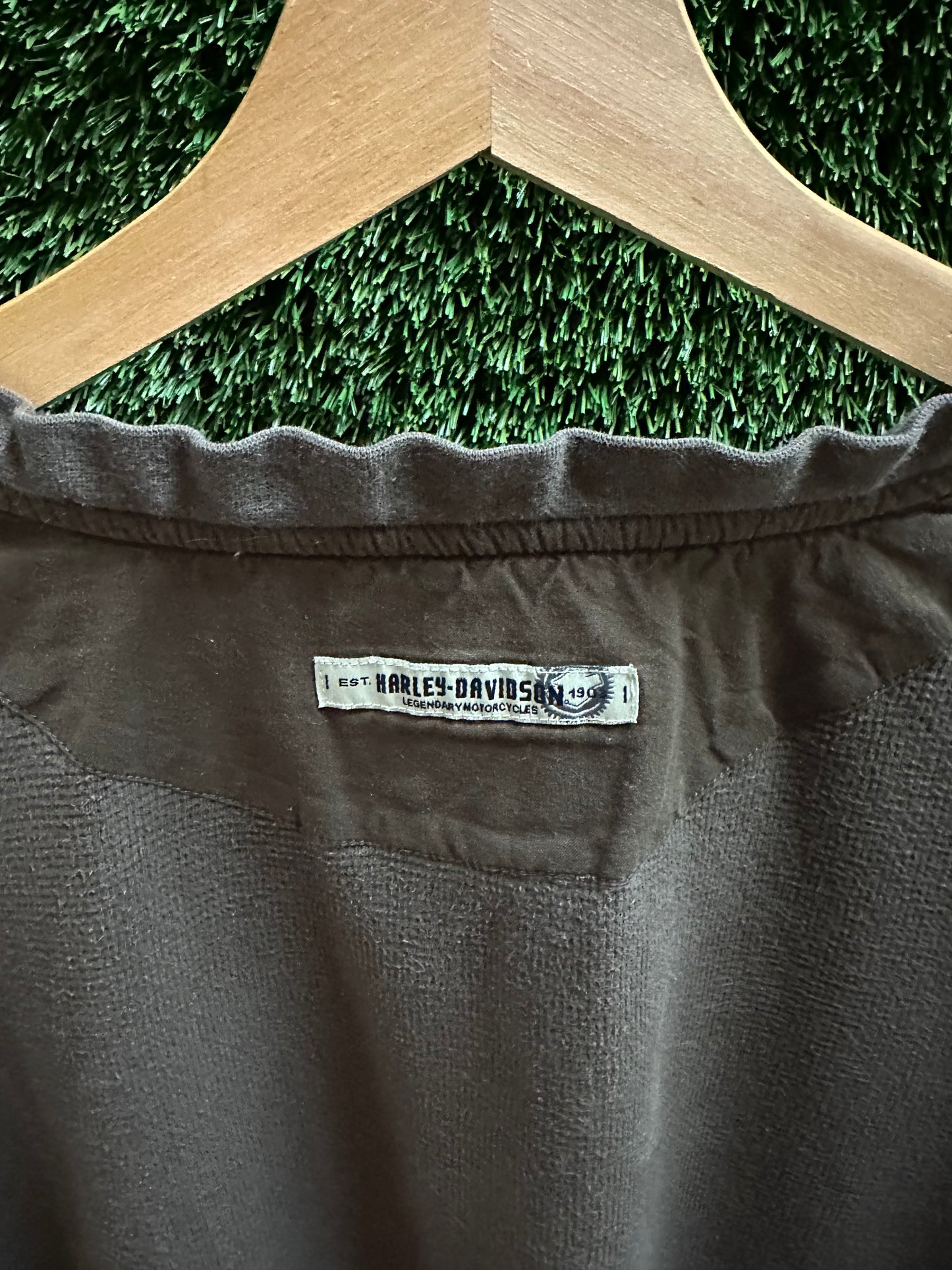 00s Harley Davidson Brown Thermal Henley Long Sleeve - L