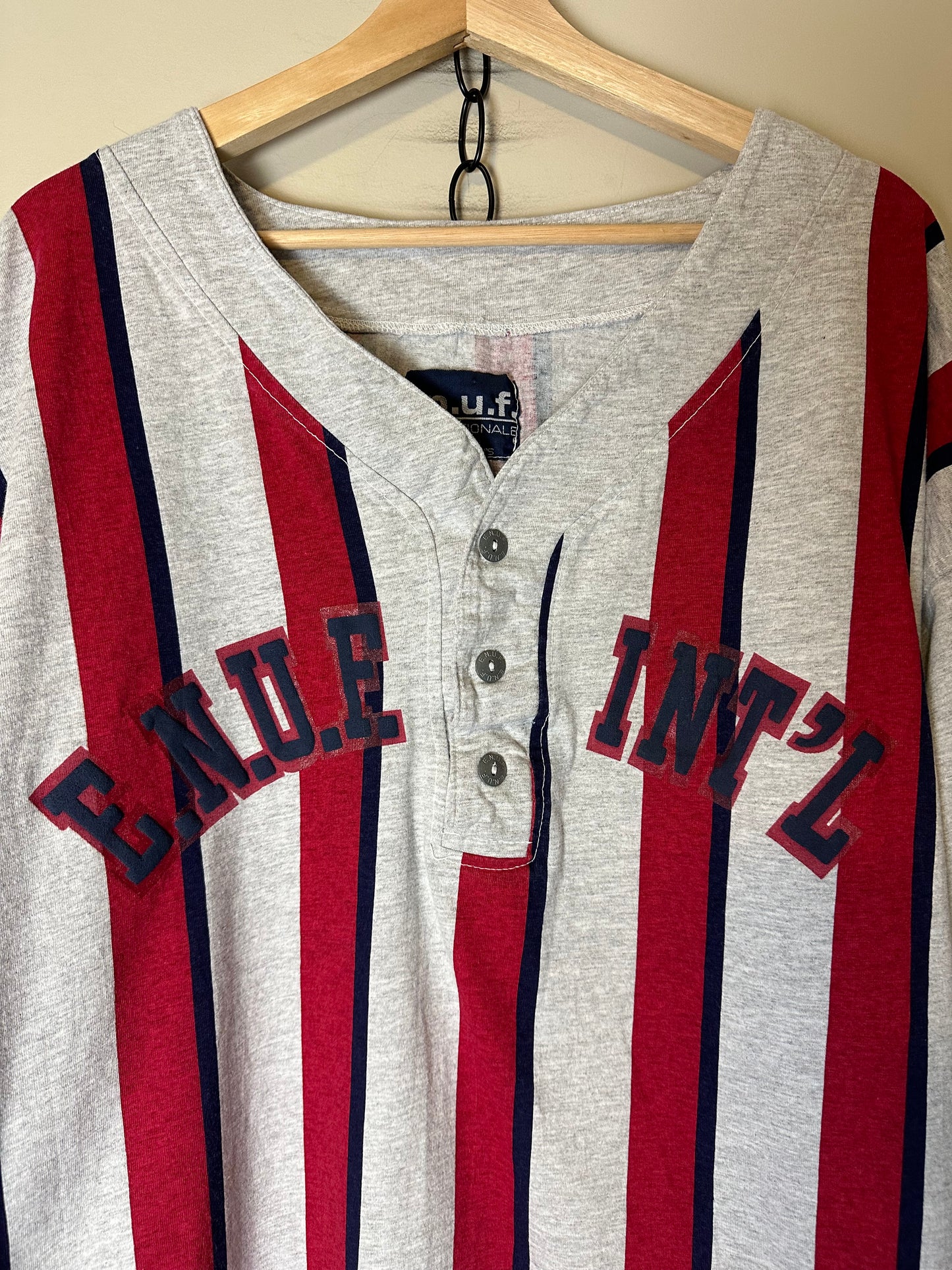 90s E.N.U.F International Striped Long Sleeve Henley Shirt - L