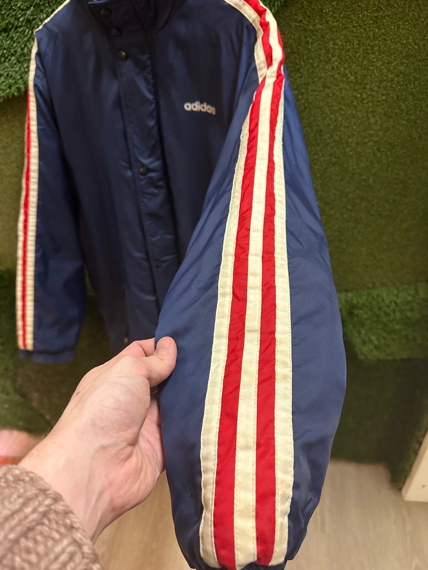 90s Adidas Spellout Long Jacket - S