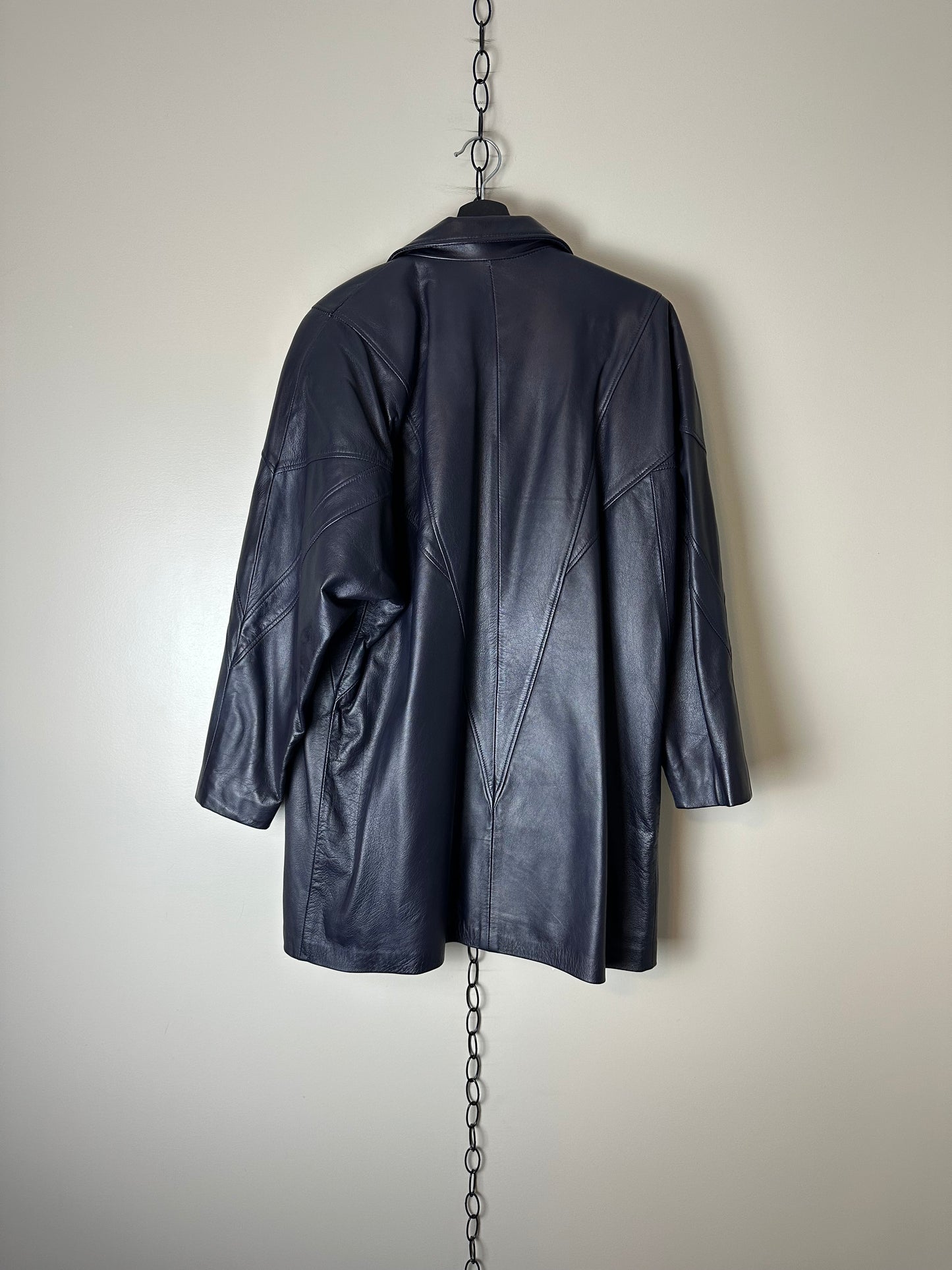 Vintage Fur Town Blue Long Leather Jacket - S