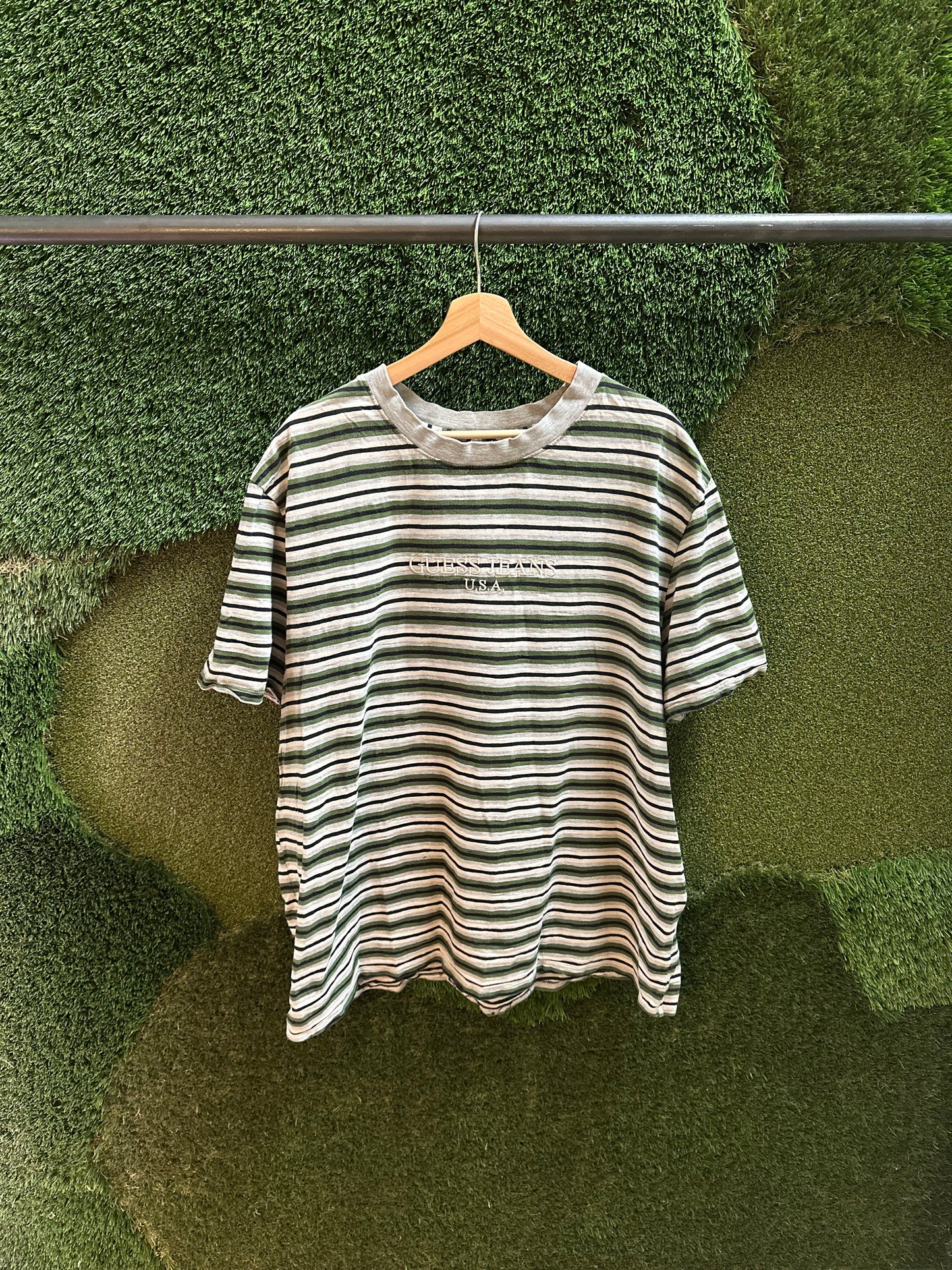 00s Guess Jeans Spellout Striped T-shirt - XXL