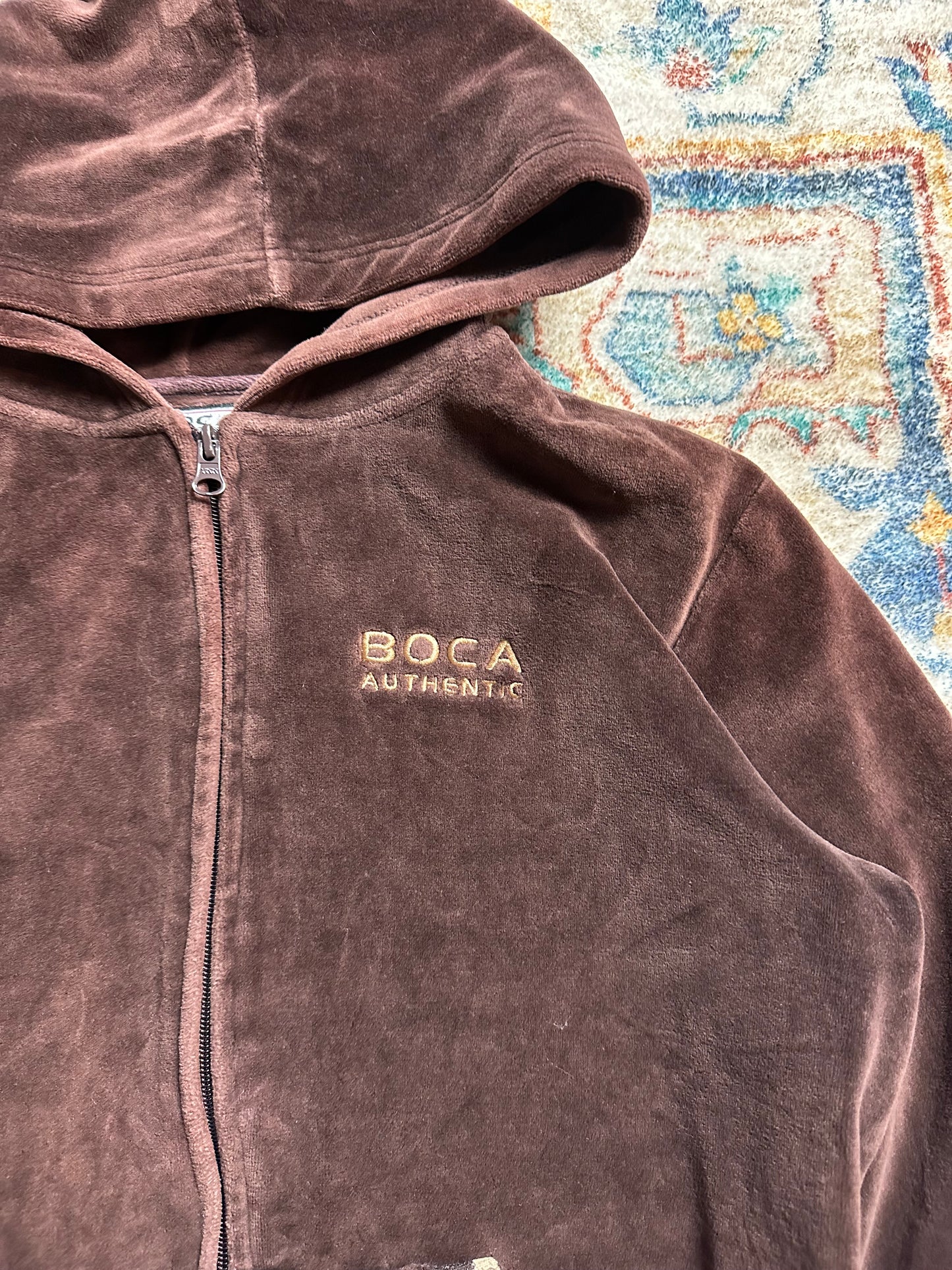 00s Boca Authentic Brown Zip-up Velour Hoodie - M