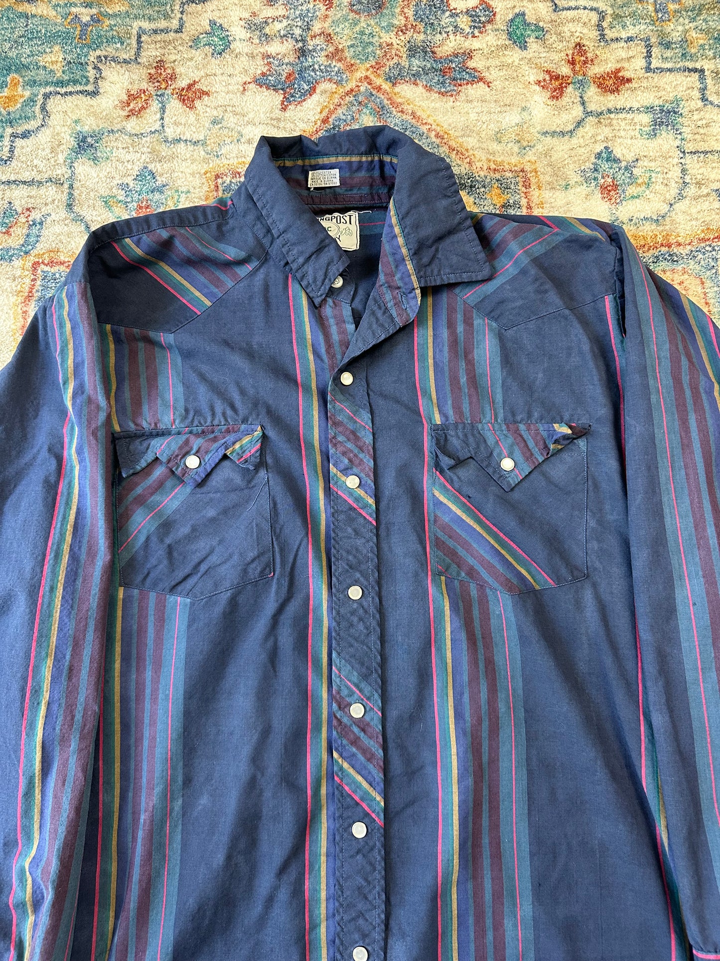 90s Trading Post Company Striped Western Button-up Shirt - XXL