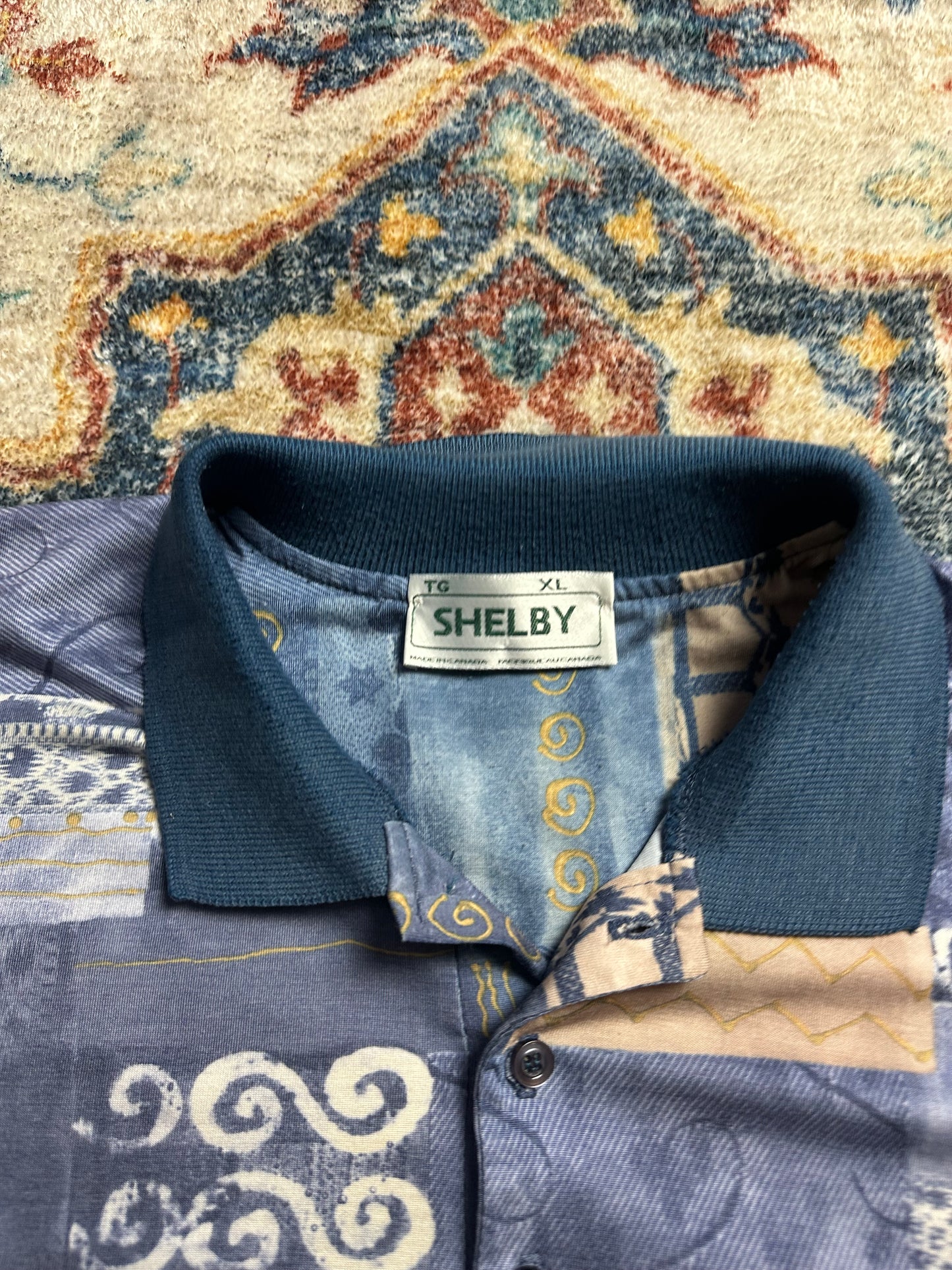 90s Shelby Abstract Patchwork Polo Shirt - XL