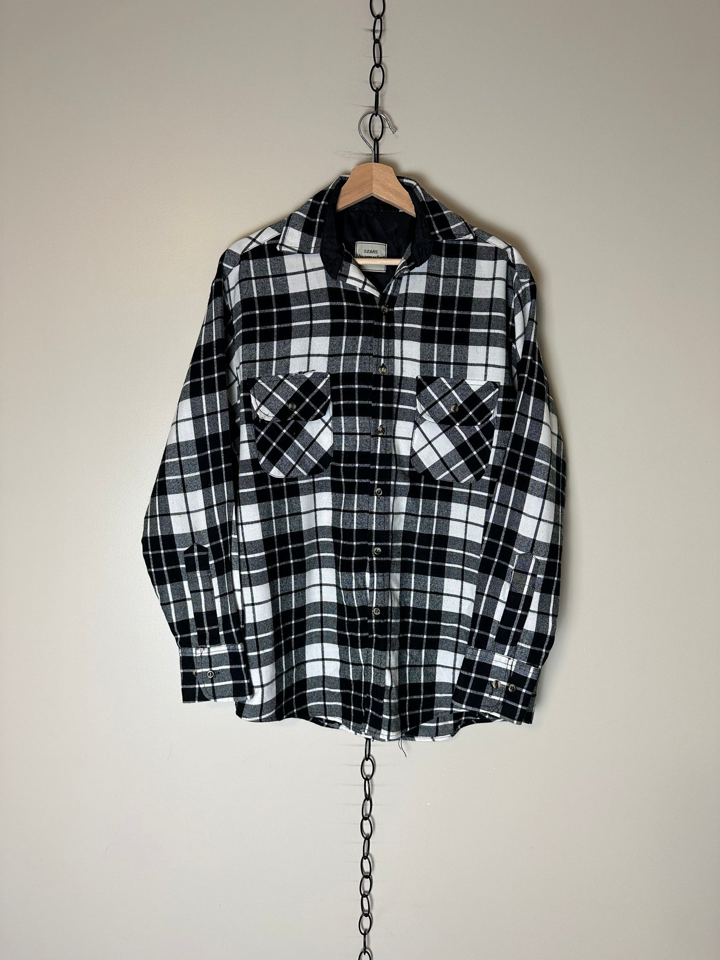 80s Sears Wearmaster Black And White Flannel Shirt - L