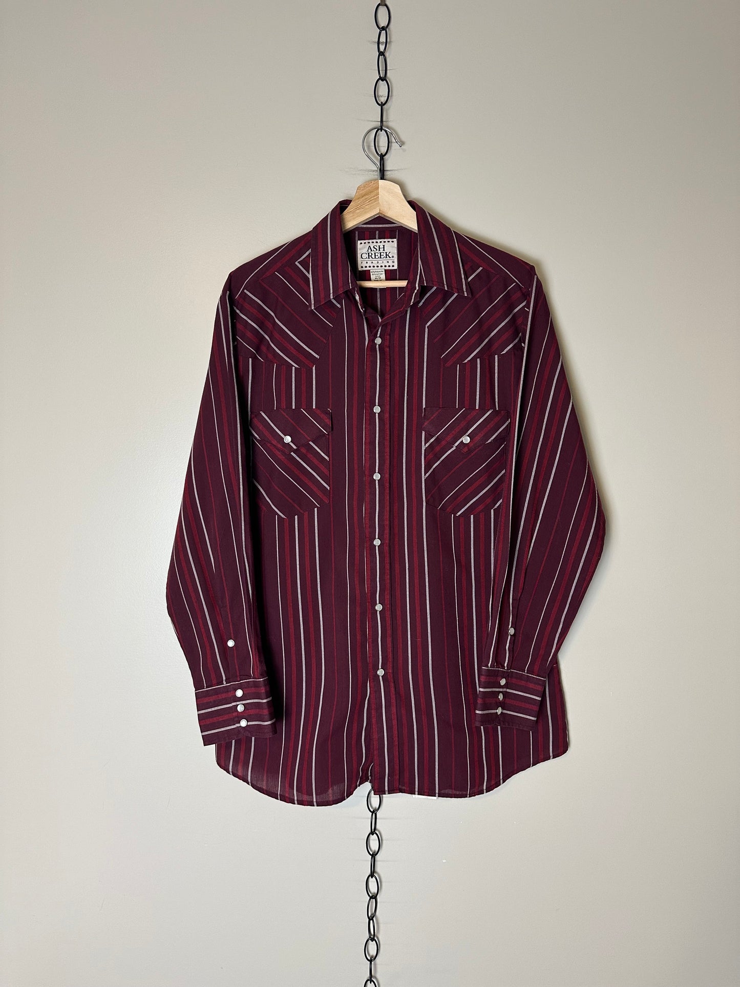 90s Ash Creek Trading Striped Pearl Snap Shirt - M