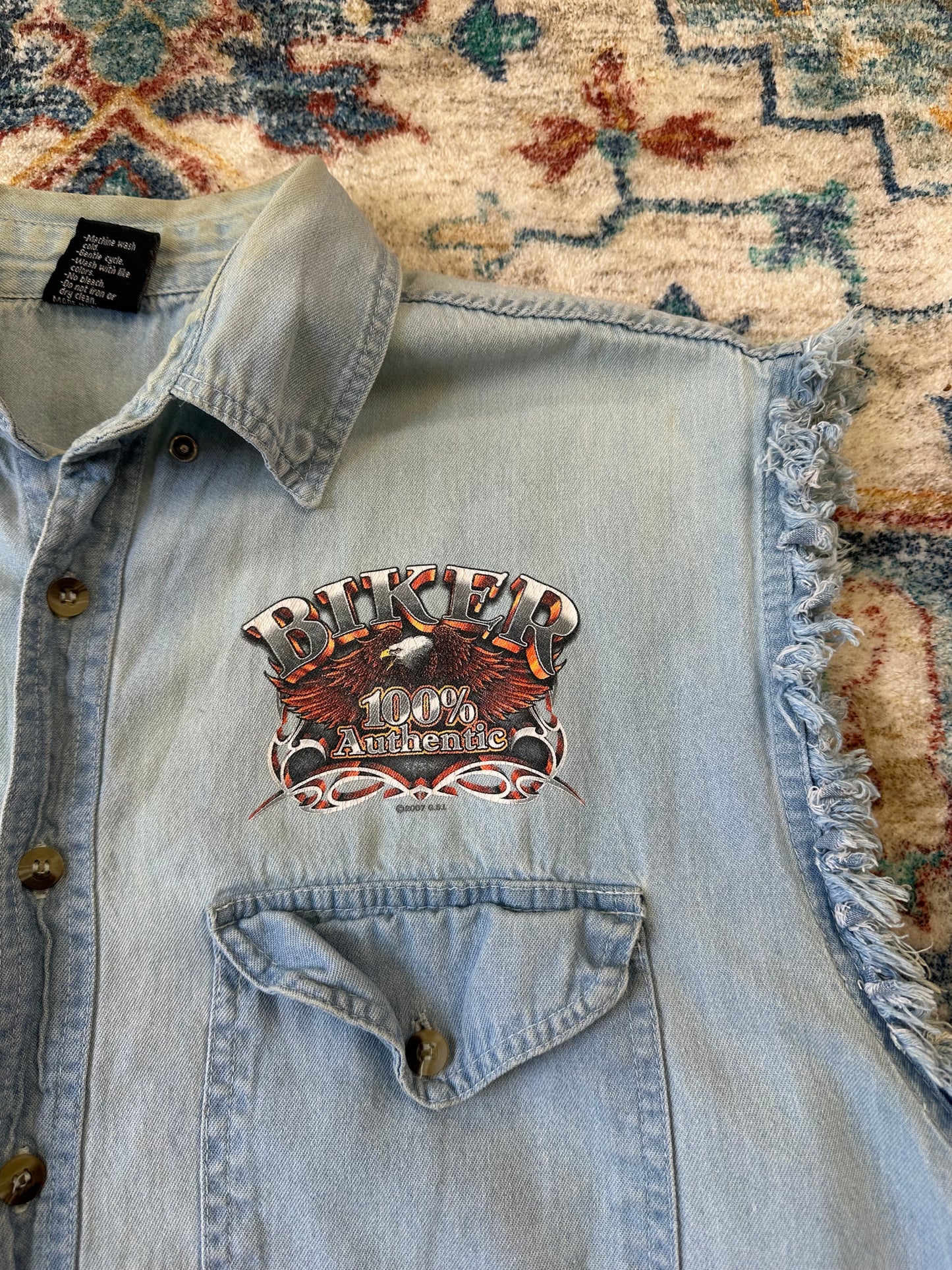 00s USA Denim Biker Vest - L