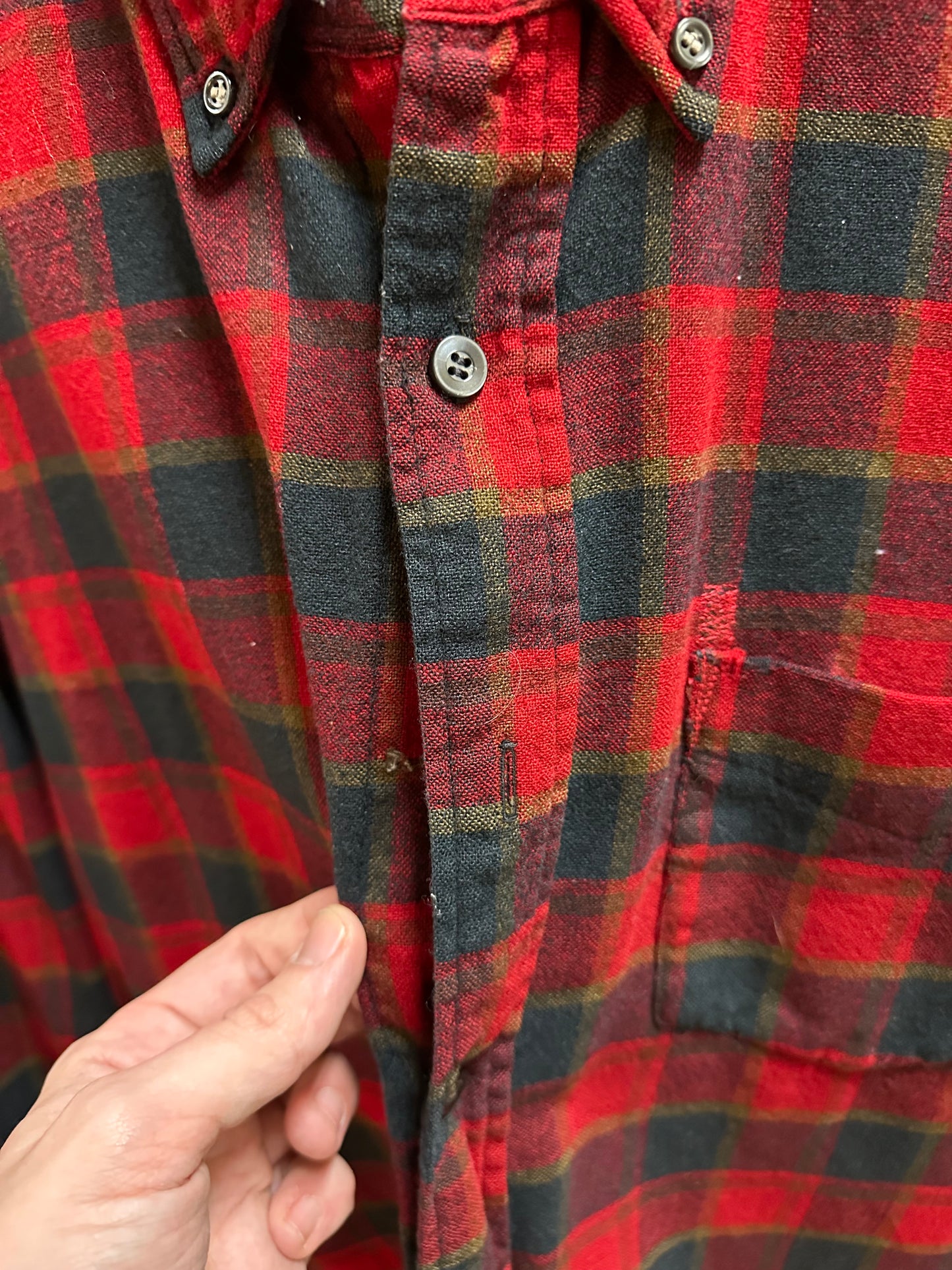 70s Red Plaid Flannel - L