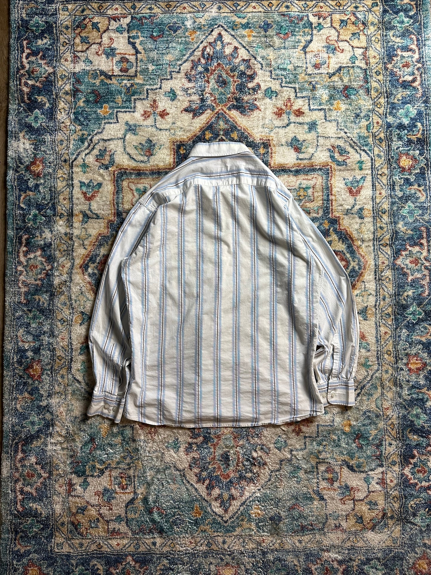 00s Blue White Striped Long Sleeve Button-up Shirt