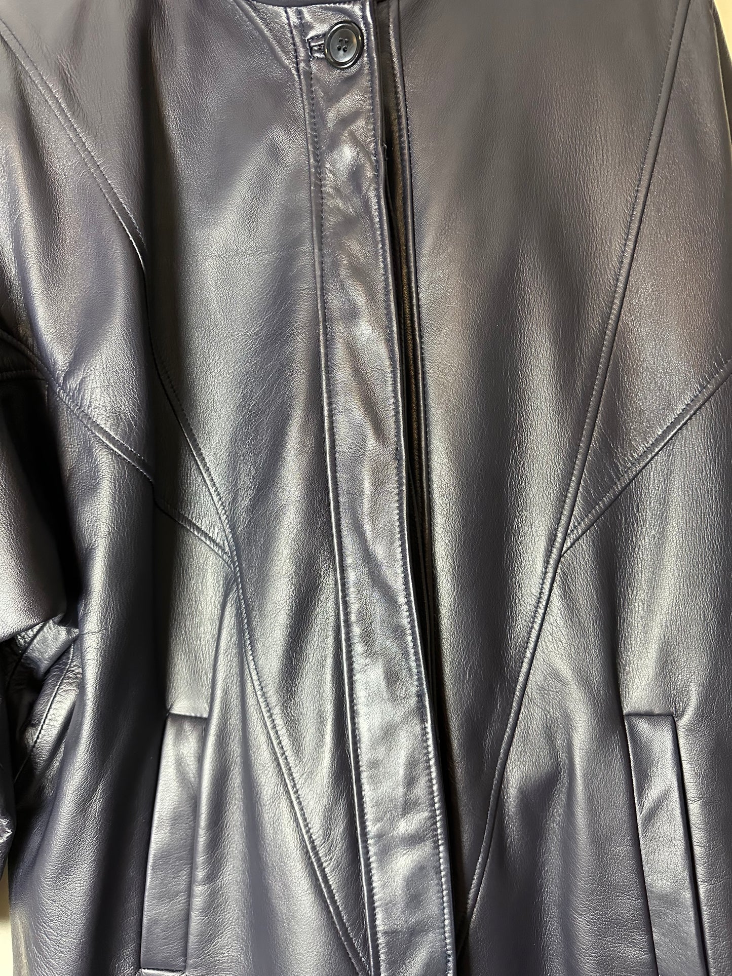 Vintage Fur Town Blue Long Leather Jacket - S