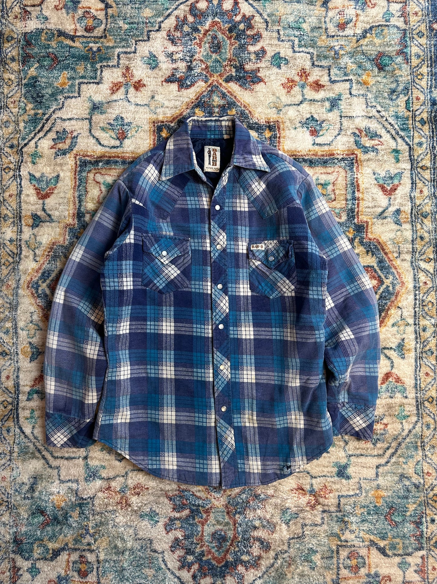 80s Bar-B Pearl Snap Flannel Shirt - S