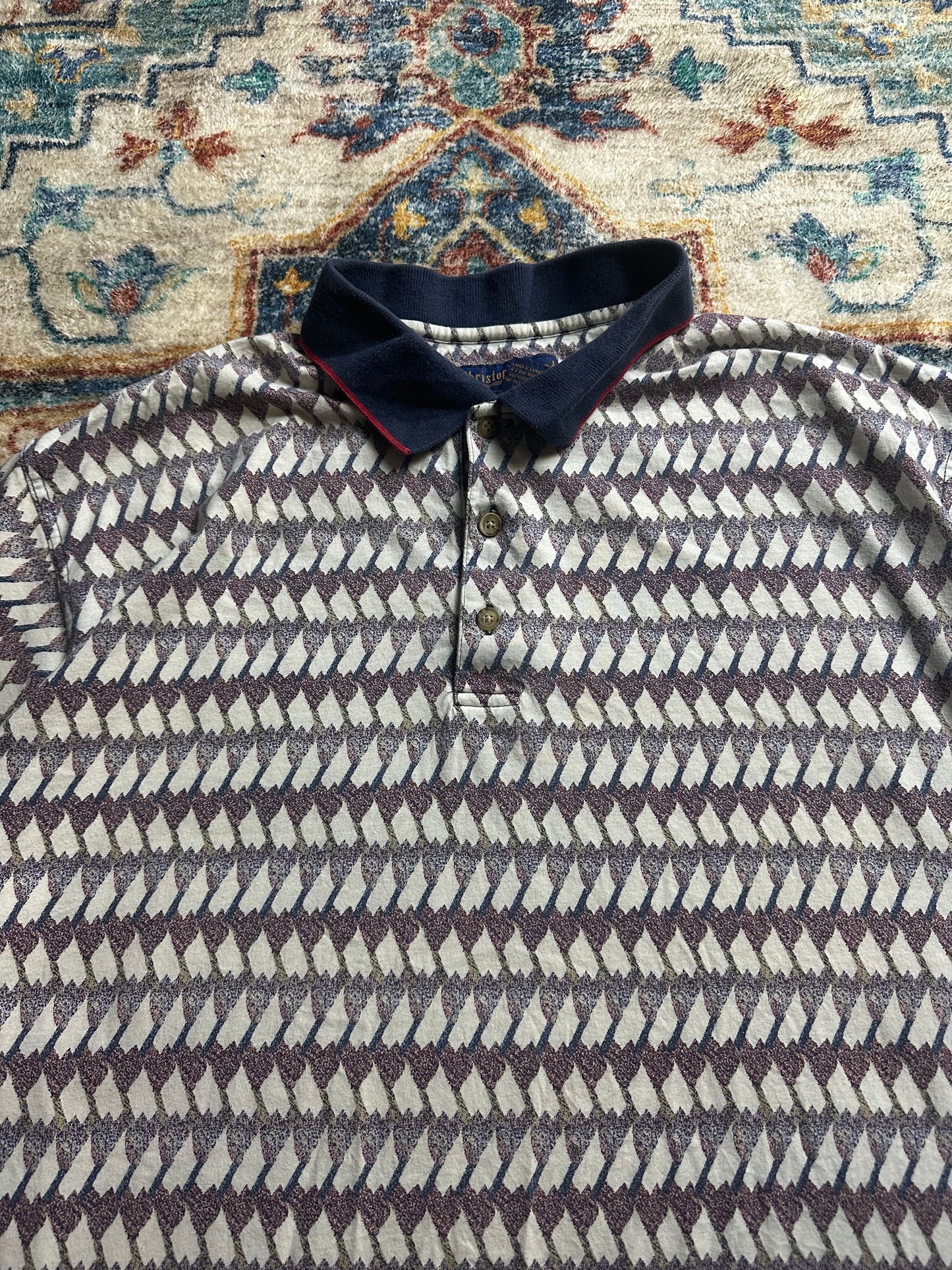 00s Christopher Rand Striped Patterned Polo Shirt - L