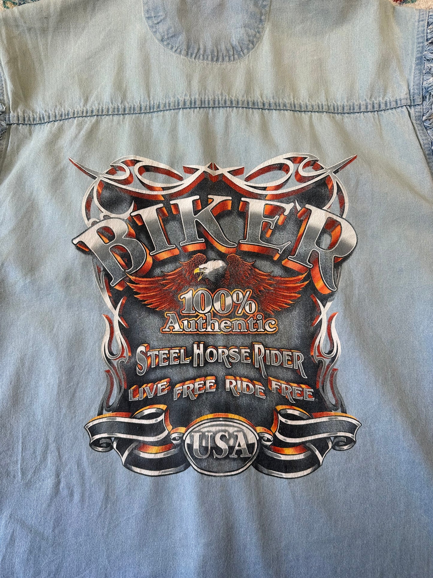 00s USA Denim Biker Vest - L