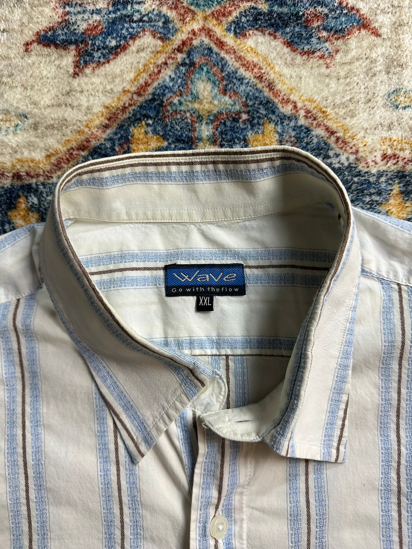 00s Blue White Striped Long Sleeve Button-up Shirt