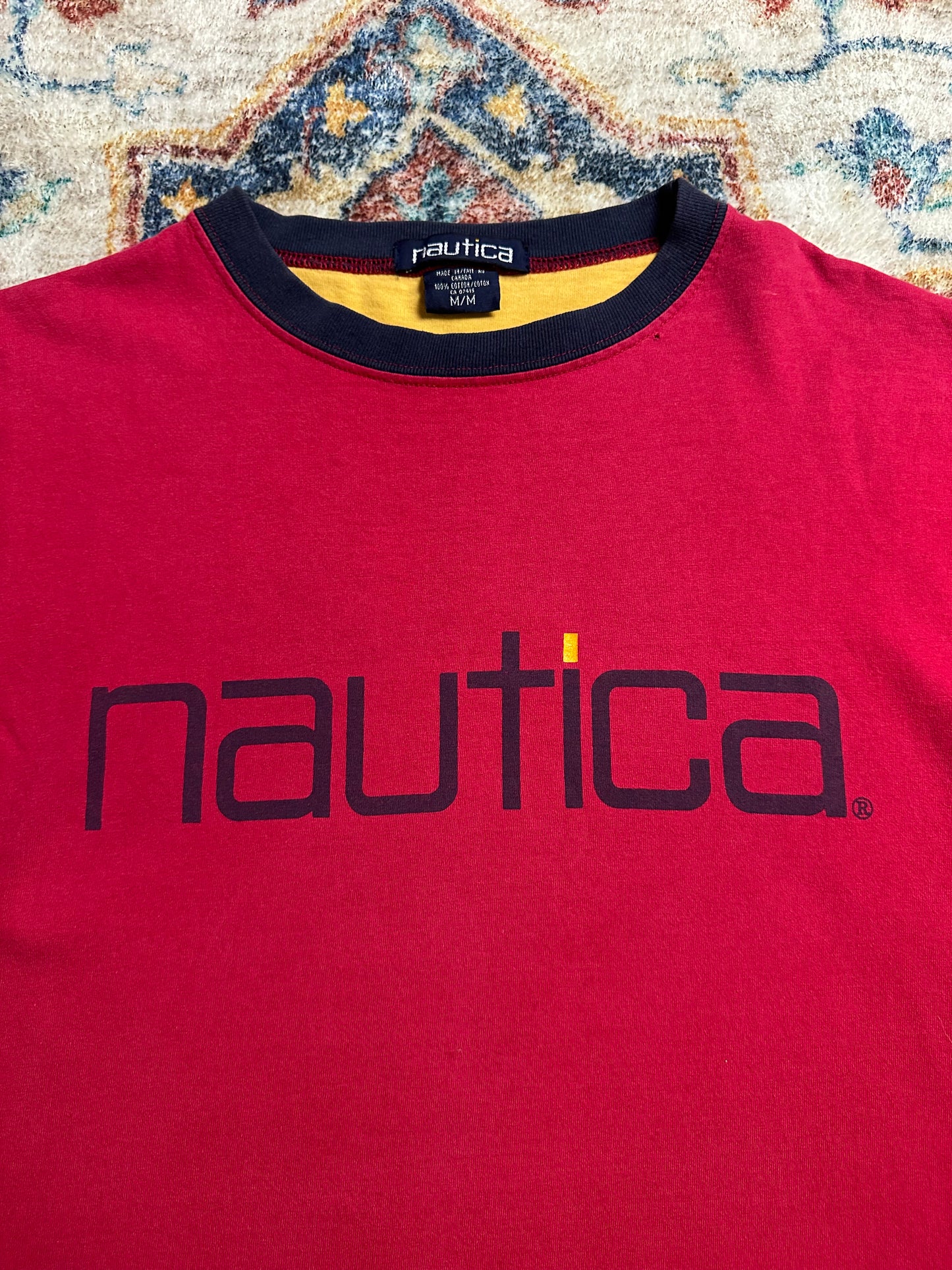 90s Nautica Spellout Colour Block T-shirt - M