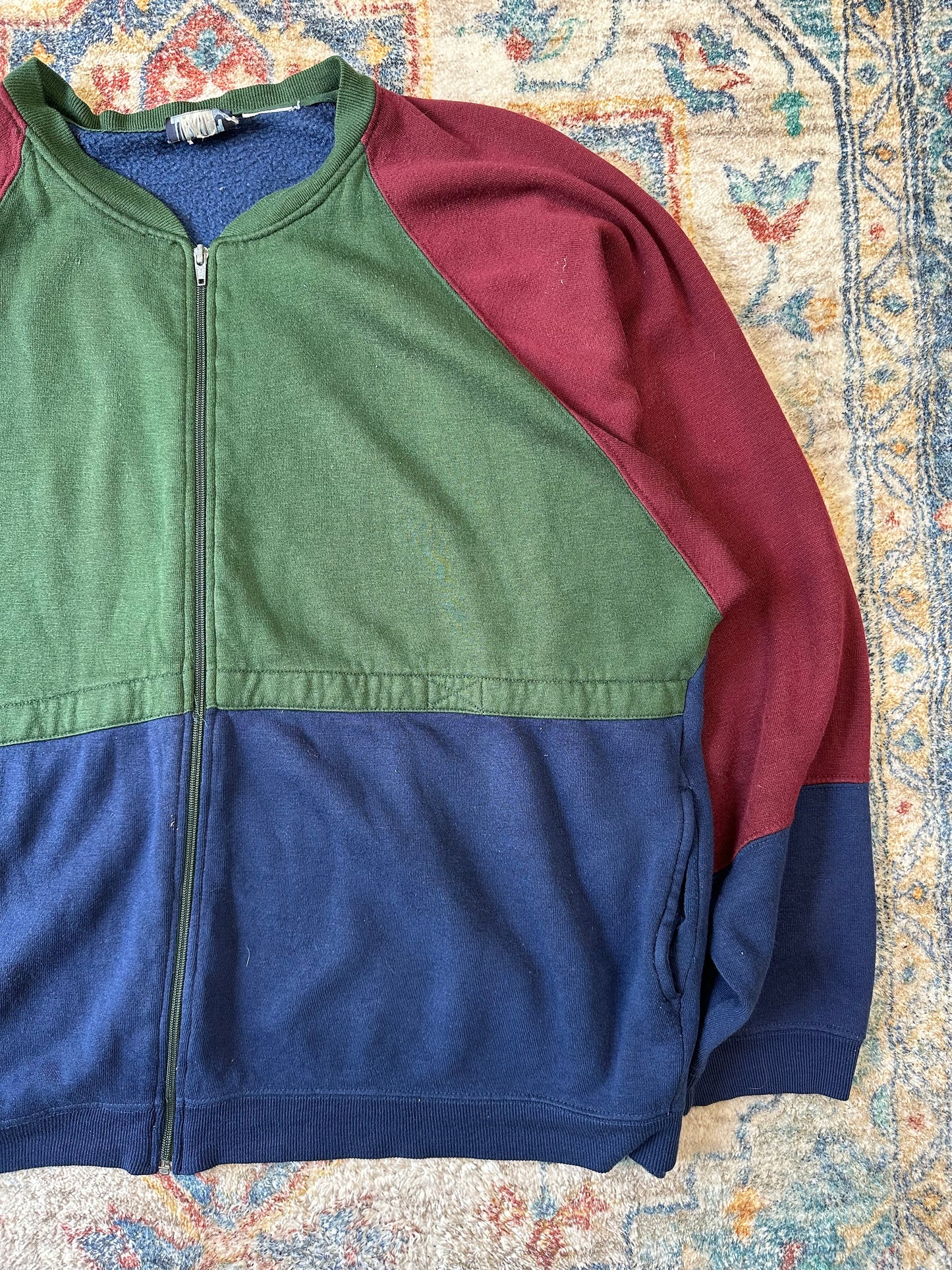 90s Colour Blocking Zip-up Sweatshirt - XXL