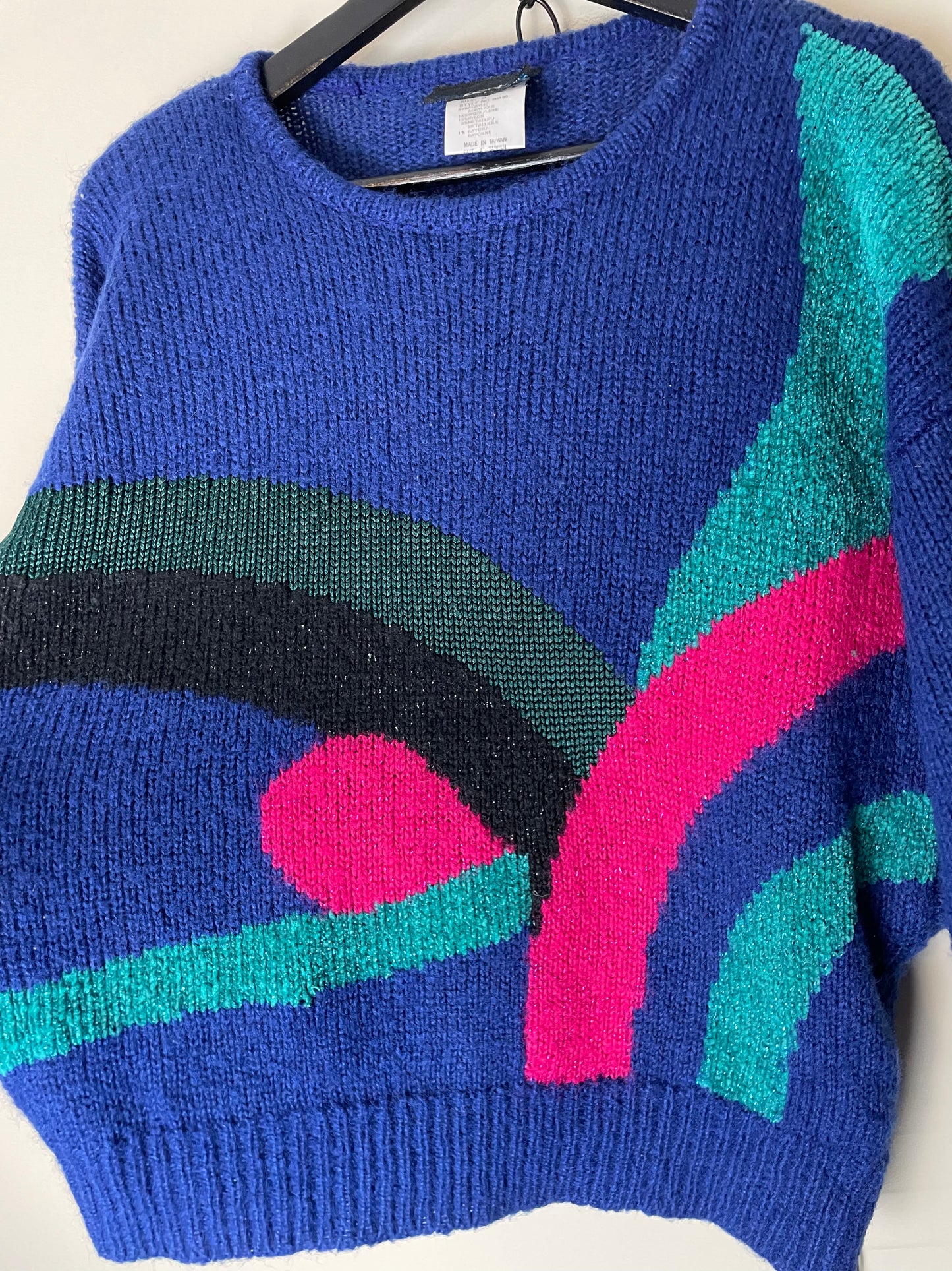 Vintage Patterned Colour Blocked Sweater - M