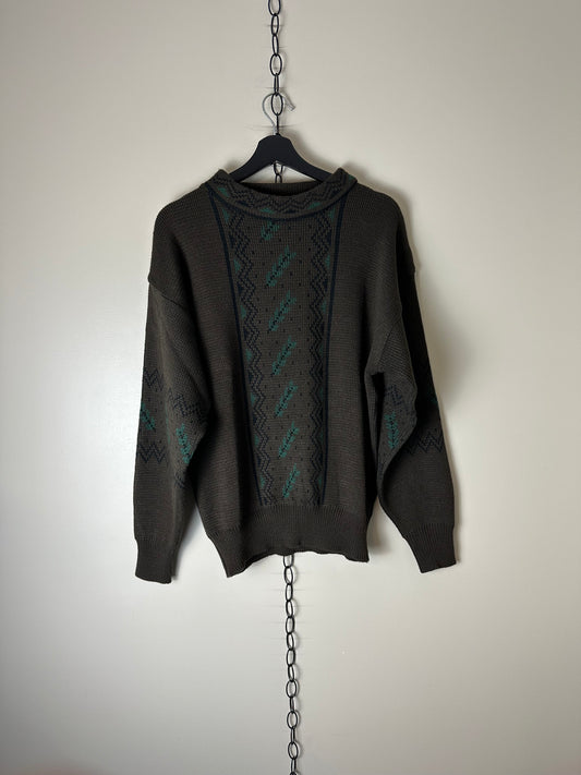 Vintage Brown Patterned Pullover Sweater - M