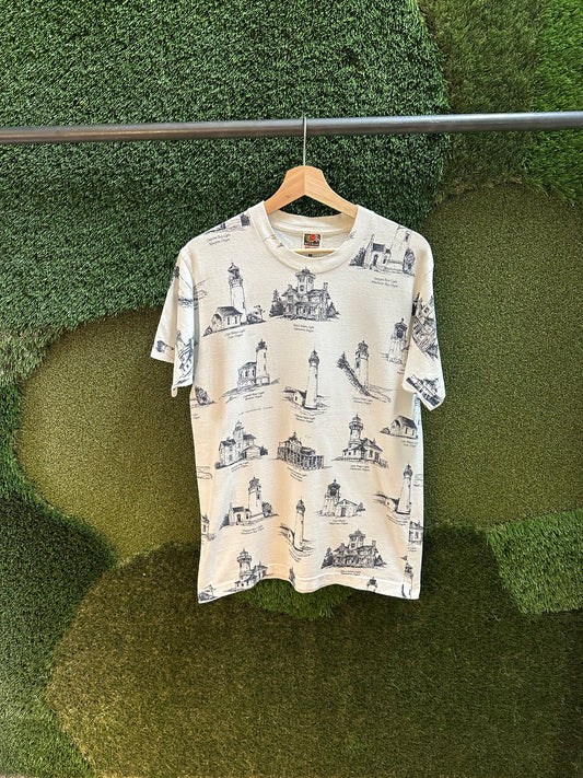 90s Lighthouses All Over Print T-shirt - M