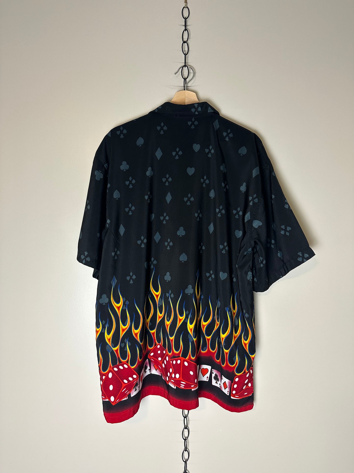 Vintage Flaming Dice And Cards Button-up Shirt - L