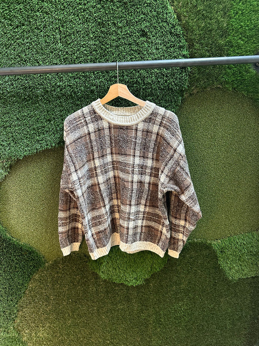 90s Northern Reflections Brown Checkered Sweater - M