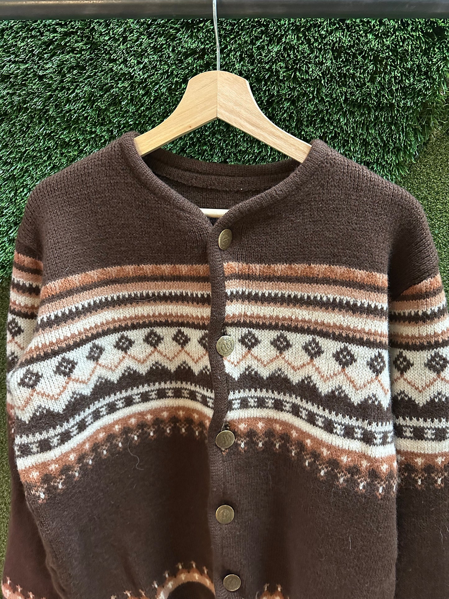 80s Norwegian Knit Cardigan Sweater - M