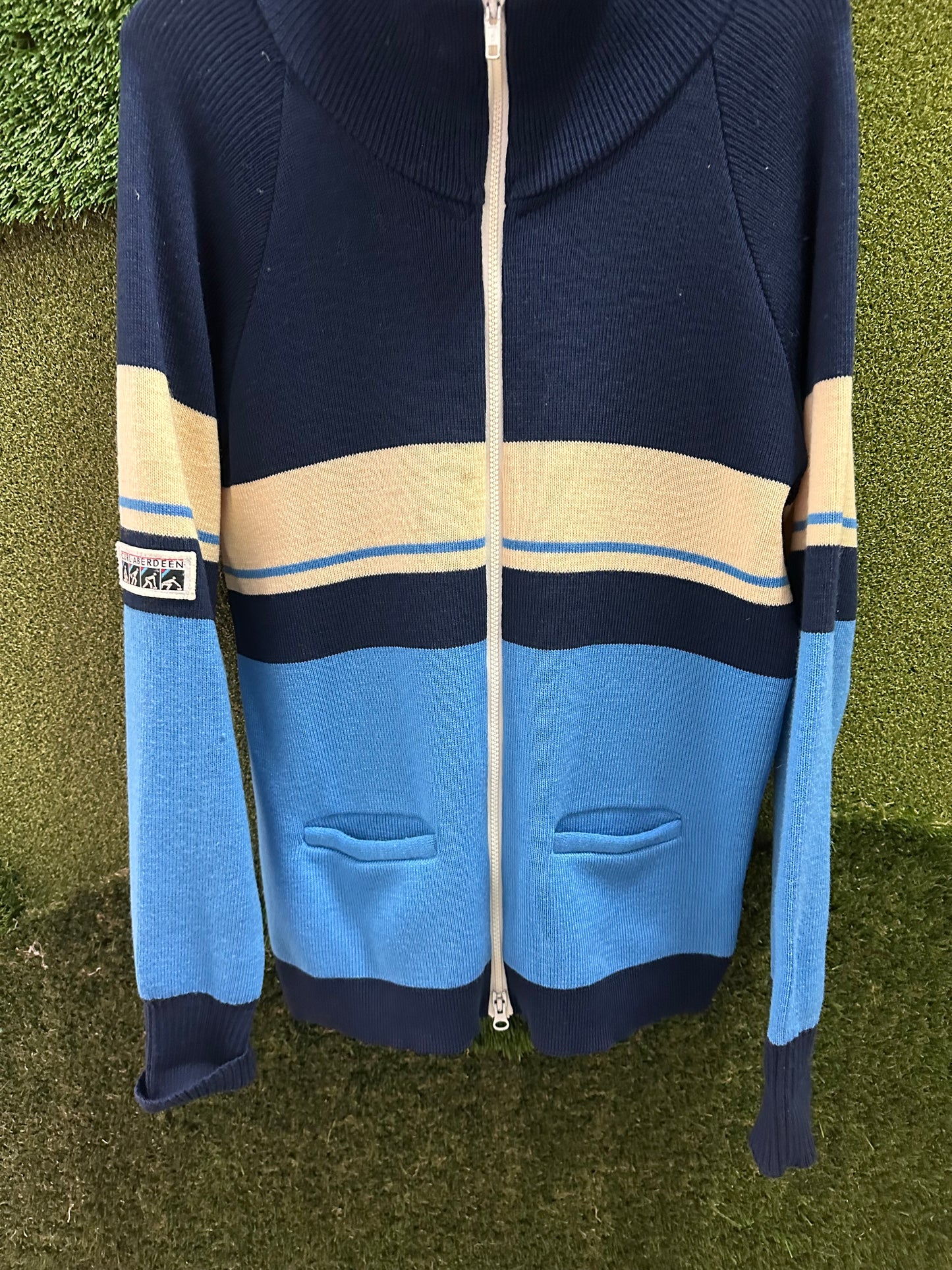 Vintage Colour Blocking Zip-up Curling Sweater - M