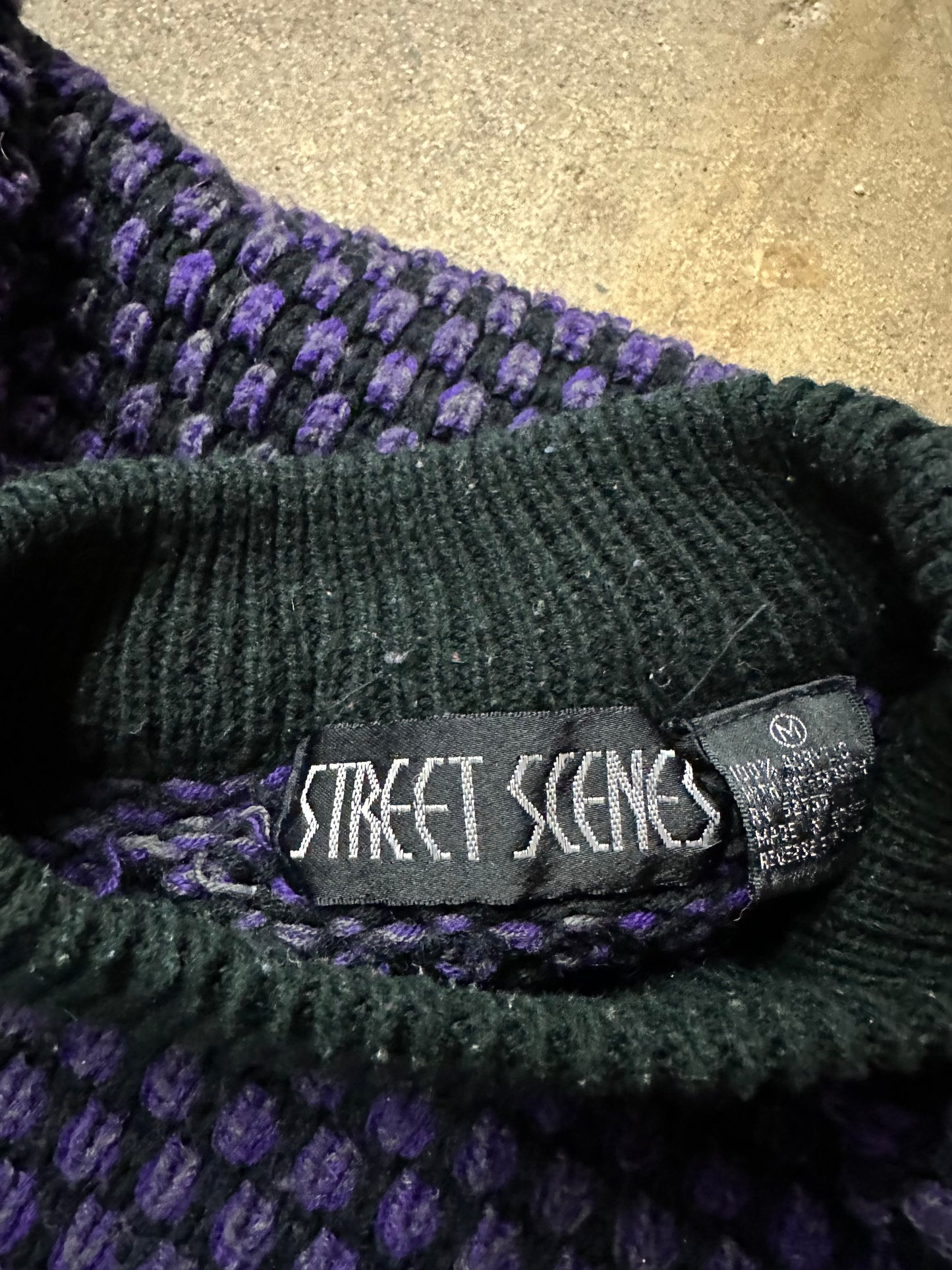 Vintage Street Scenes Purple Textured Sweater - M