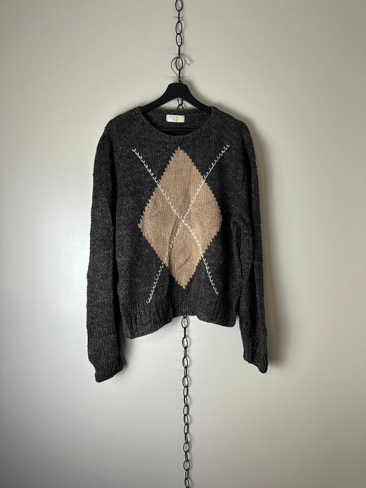 Vintage 1960s Pullover Diamond Wool Sweater - L