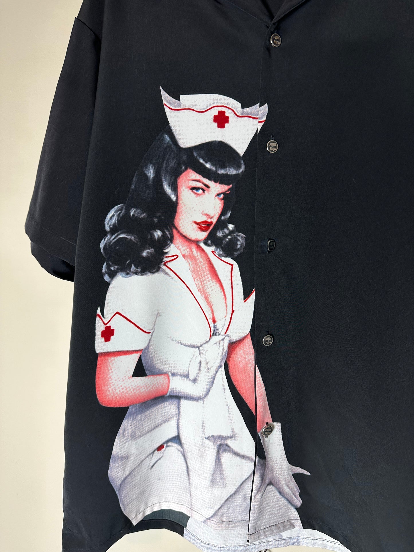 00s Bettie Page Doctor Pin-up Girl Button-up Shirt - L