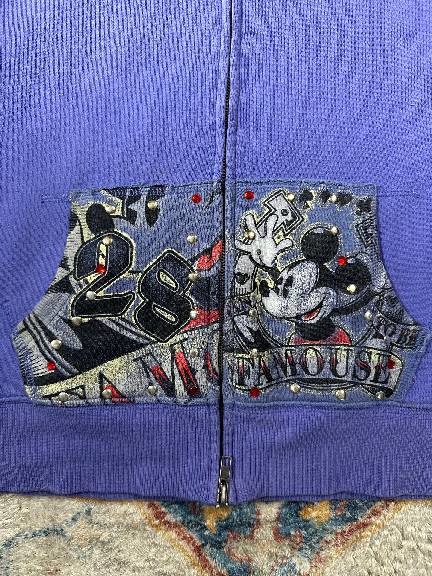 00s Disney Mickey Mouse Y2K Bedazzled Zip-up Hoodie - M