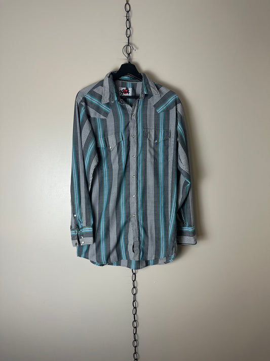 Vintage MWG Striped Pearl Snap Button-up - L