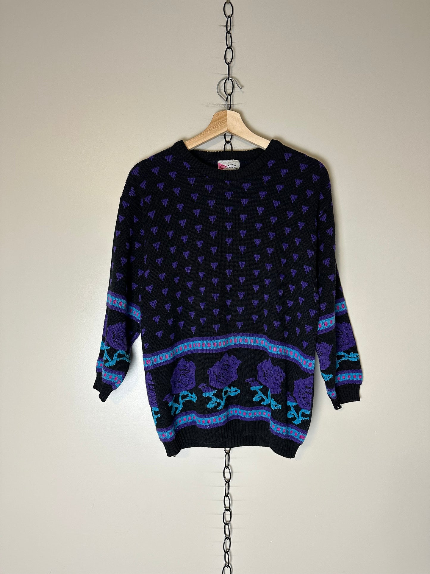 90s Floral Wrap Around Sweater - M