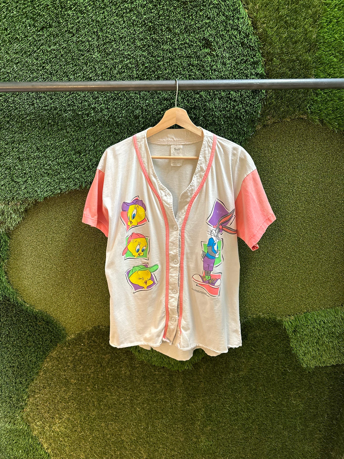 90s Looney Tunes Tweety Bugs Bunny Baseball Jersey - L