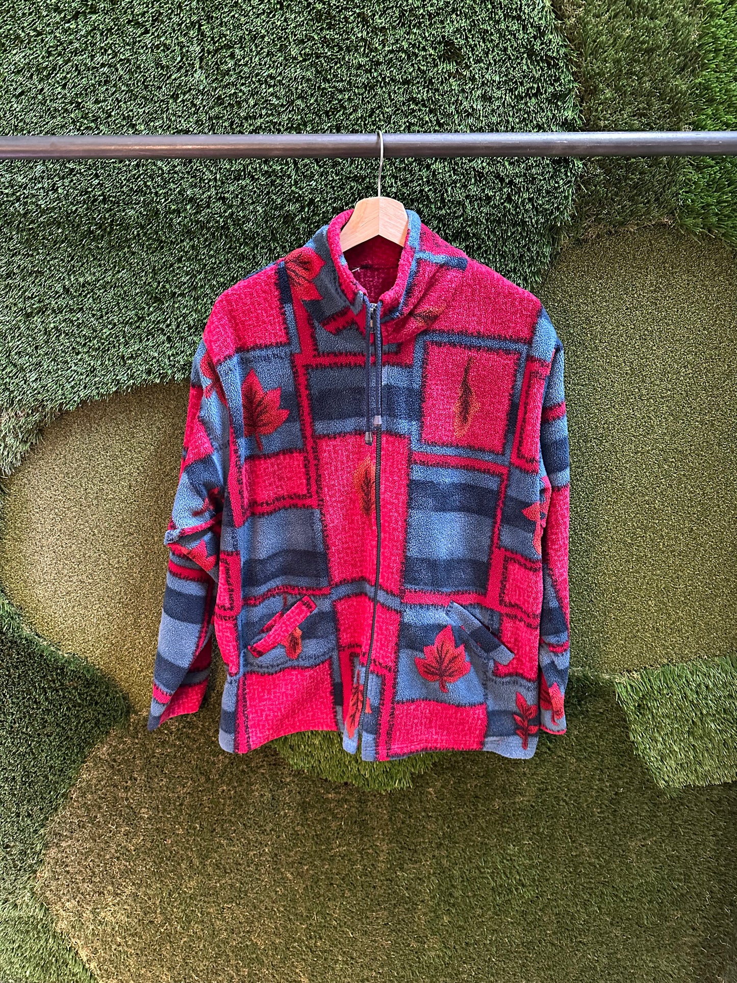 90s Blocking Leaves Zip-up Fleece - XL