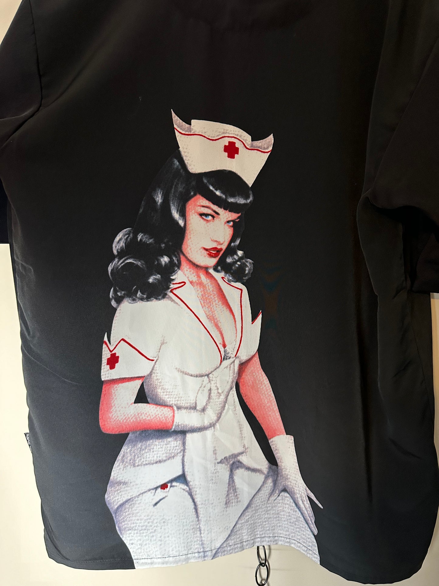 00s Bettie Page Doctor Pin-up Girl Button-up Shirt - L