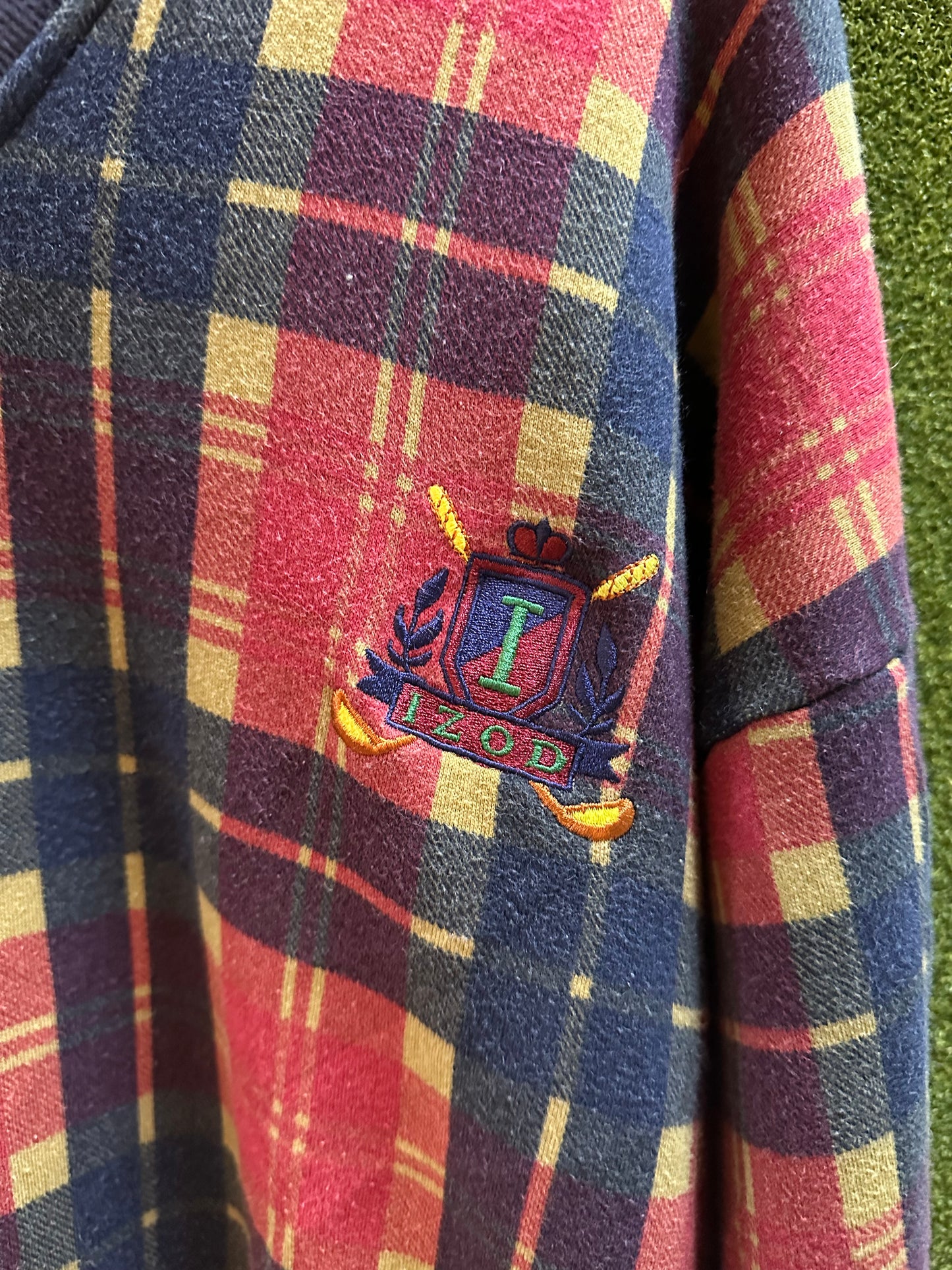 90s Izod Golf Plaid V-Neck Crewneck - L