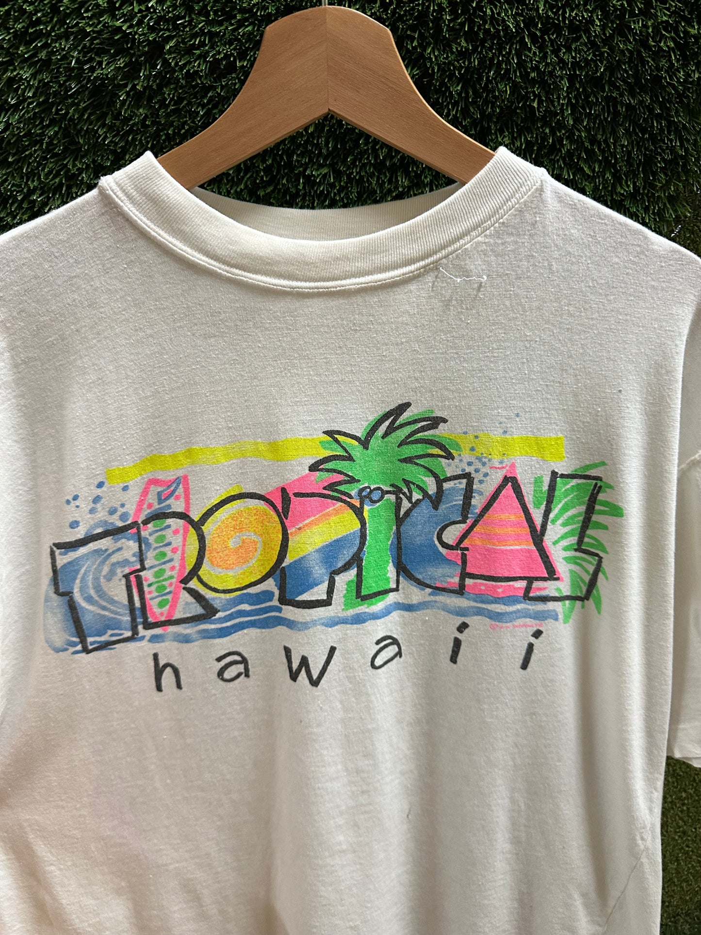 90s Trooical Hawaii Spellout T-shirt - L