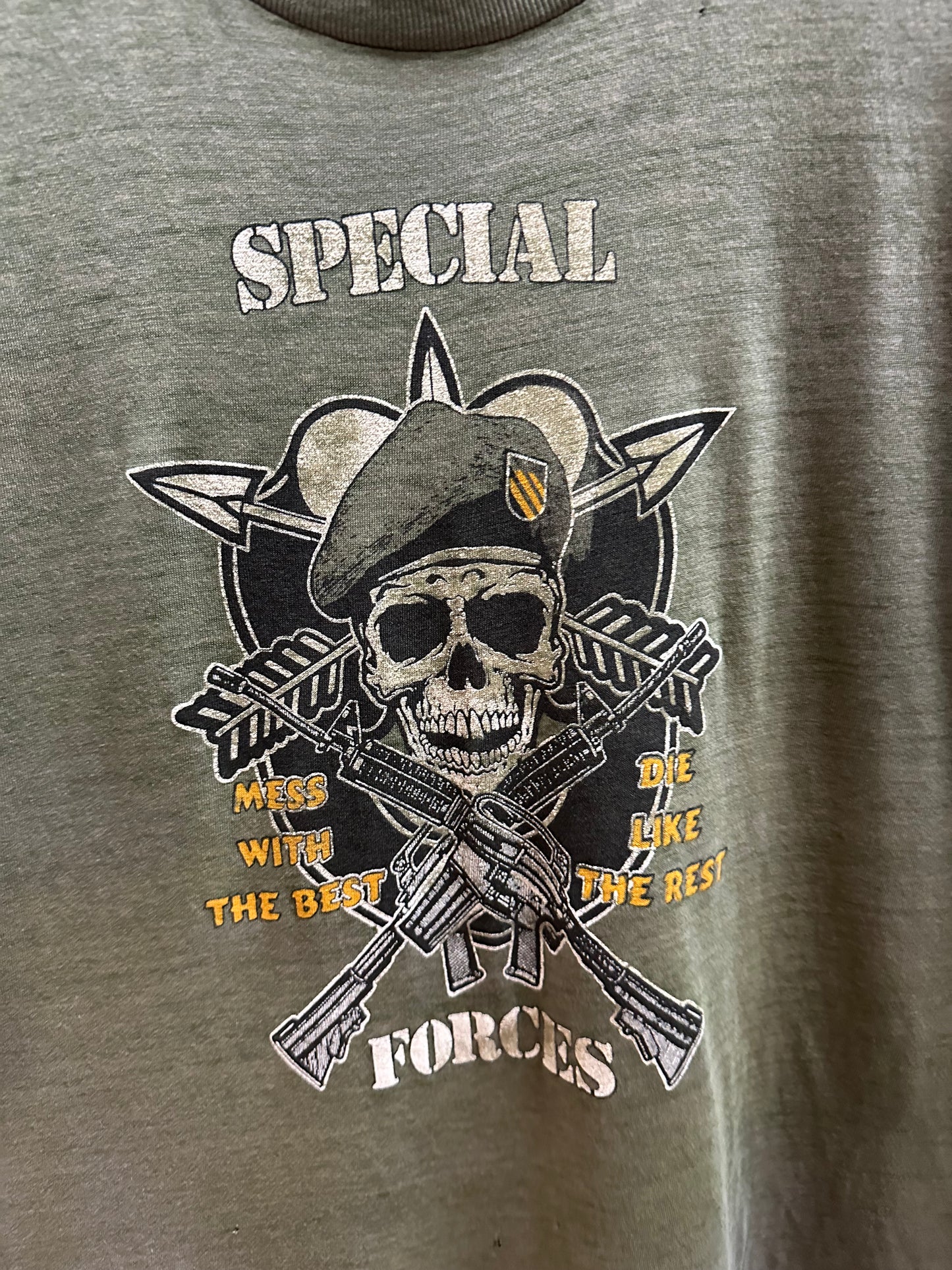 80s Special Forces Military Skull Faded T-shirt - M