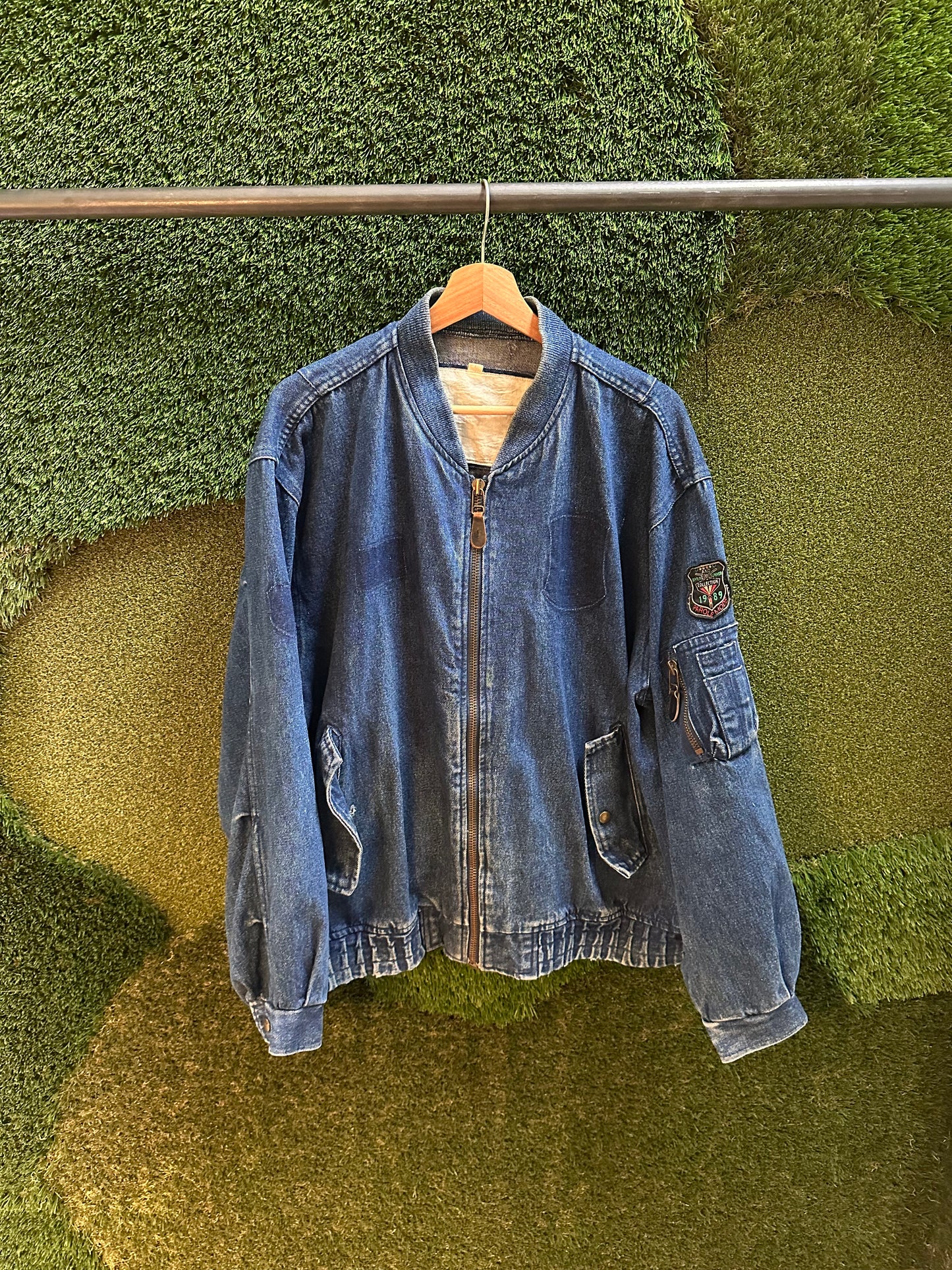 80s Zip-up Denim Jacket - XL