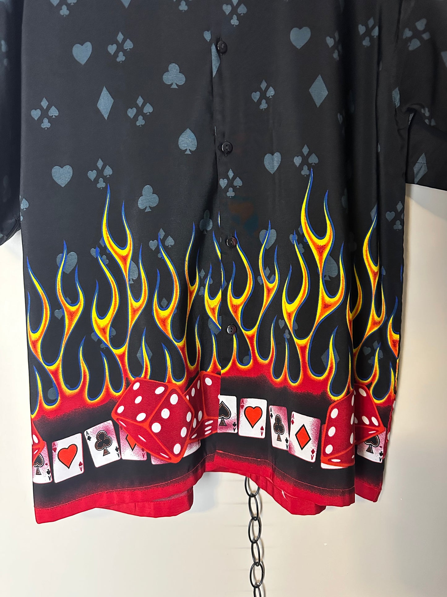 Vintage Flaming Dice And Cards Button-up Shirt - L