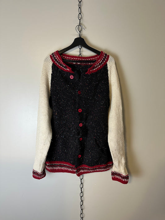 Vintage 1970s Wool Colour Speckled Cardigan Sweater - XL