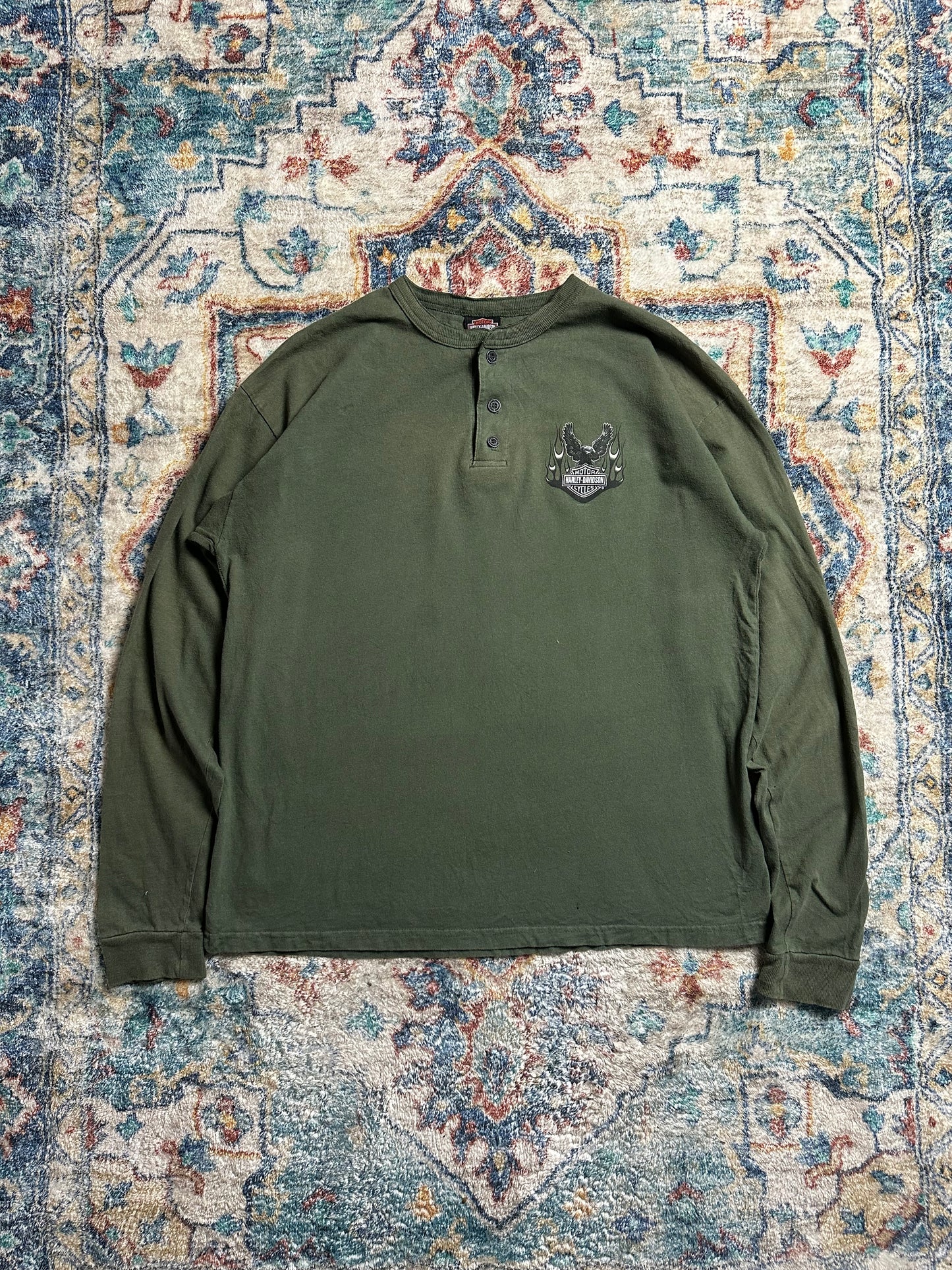 00s Harley Davidson Long Sleeve Henley Shirt - XL
