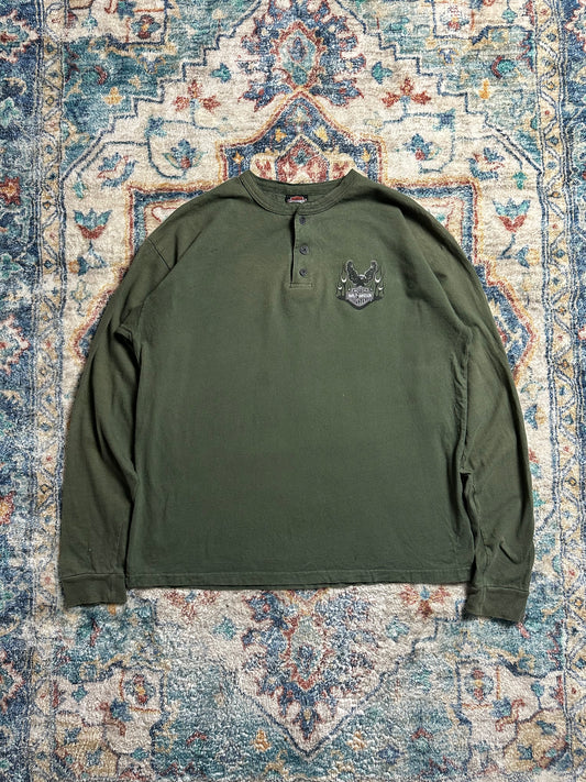 00s Harley Davidson Long Sleeve Henley Shirt - XL