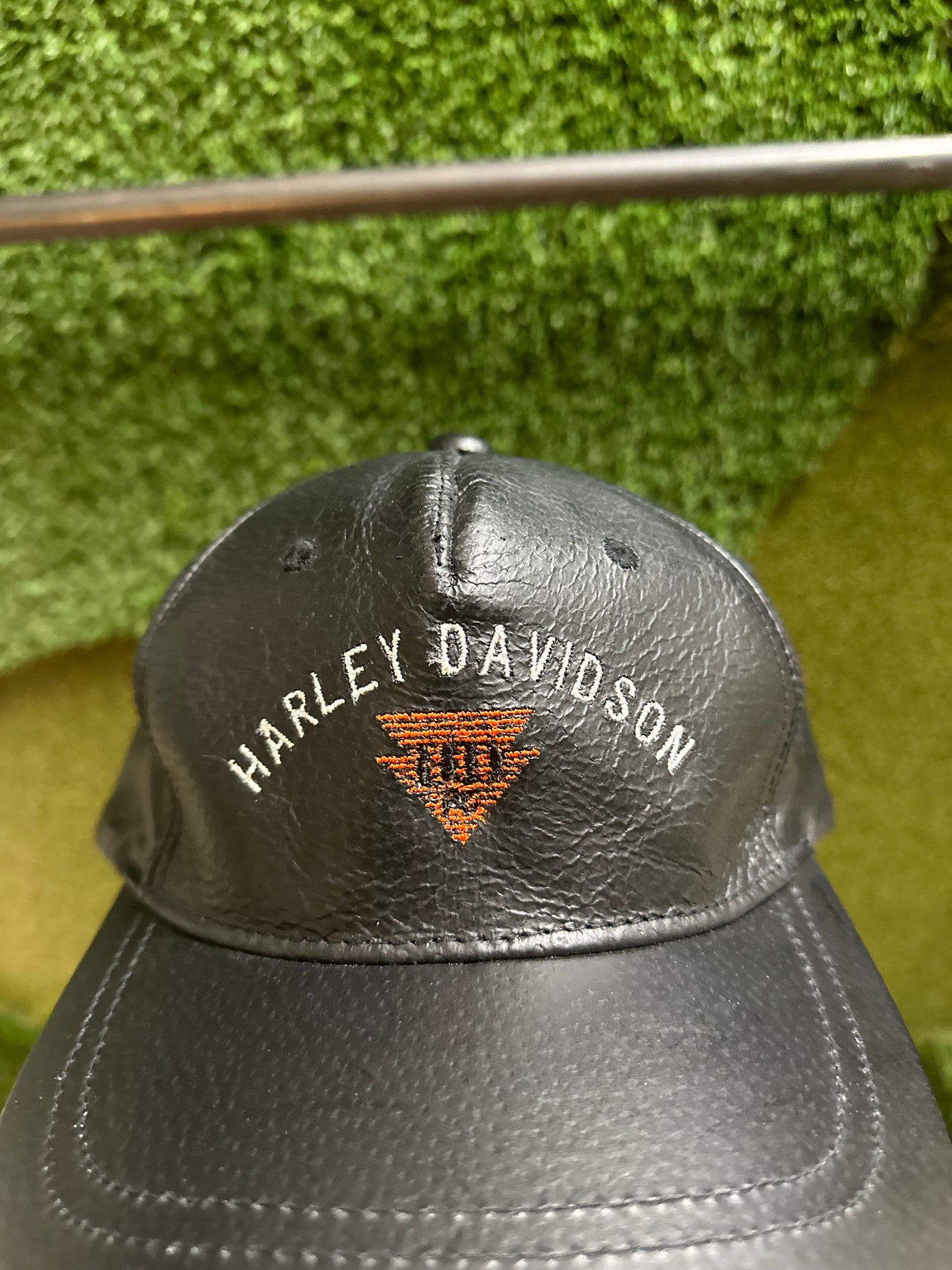 90s Harley Davidson Spellout Leather Baseball Hat