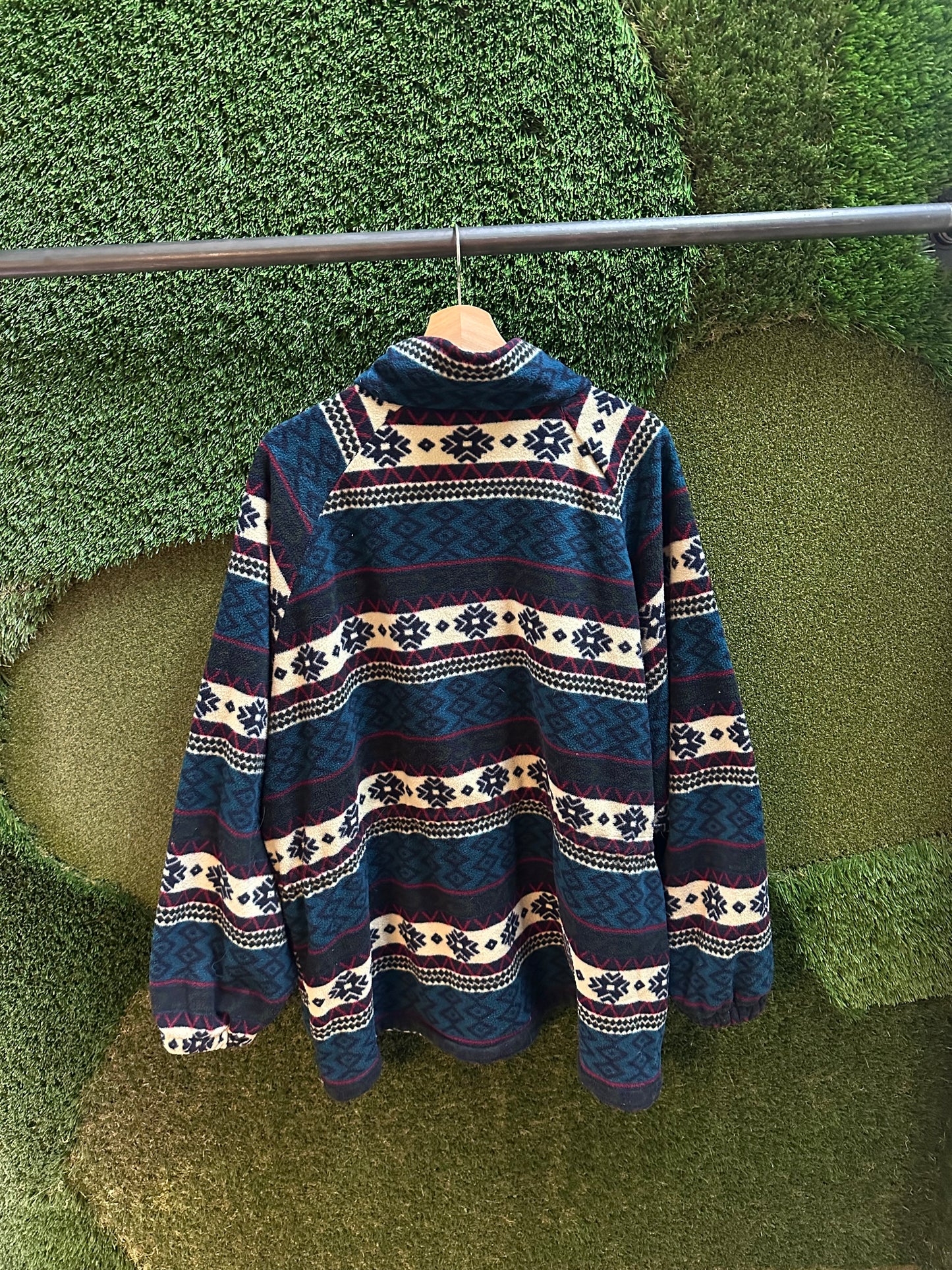 90s Image Striped Patterned Zip-up Fleece - XL