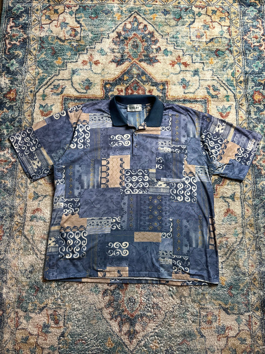 90s Shelby Abstract Patchwork Polo Shirt - XL