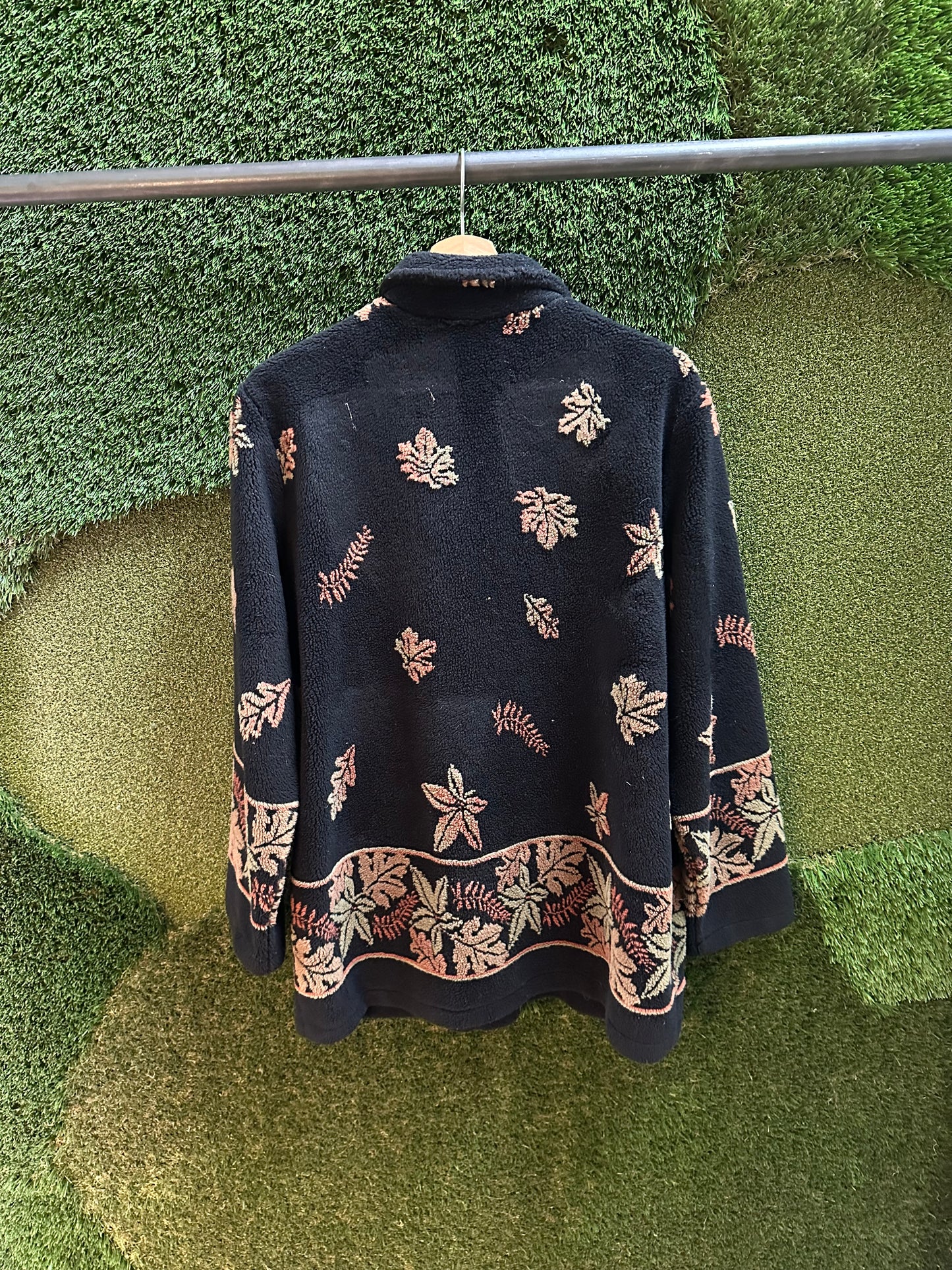 90s Leaves Wrap Around Button-up Fleece Jacket - L