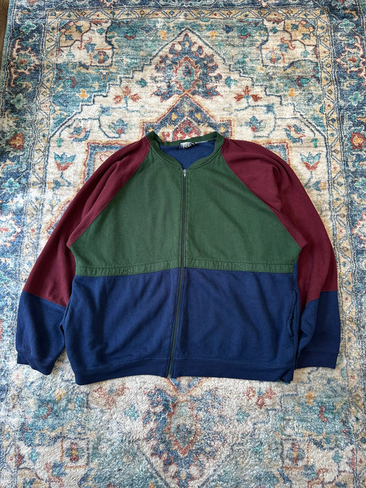 90s Colour Blocking Zip-up Sweatshirt - XXL
